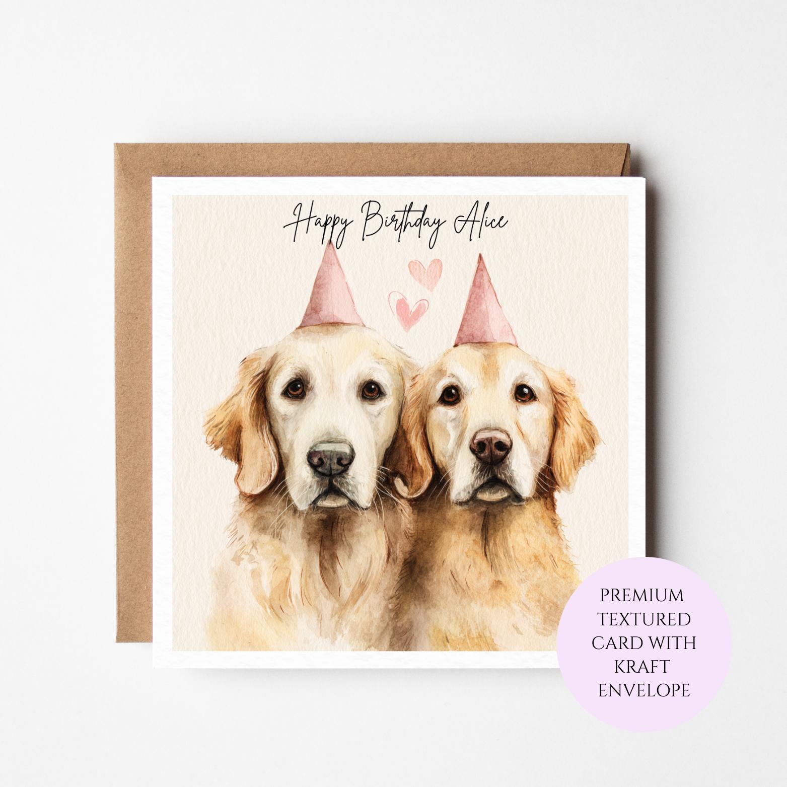 Personalised Golden Retriever Birthday Card for Dog Lover – Double Golden Birthday for Sister Friend Mum Daughter