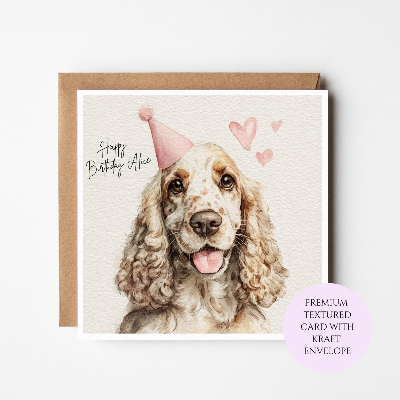 Personalised Cocker Spaniel Birthday Card for Her – Cute Spaniel Birthday for Sister Friend Mum Daughter