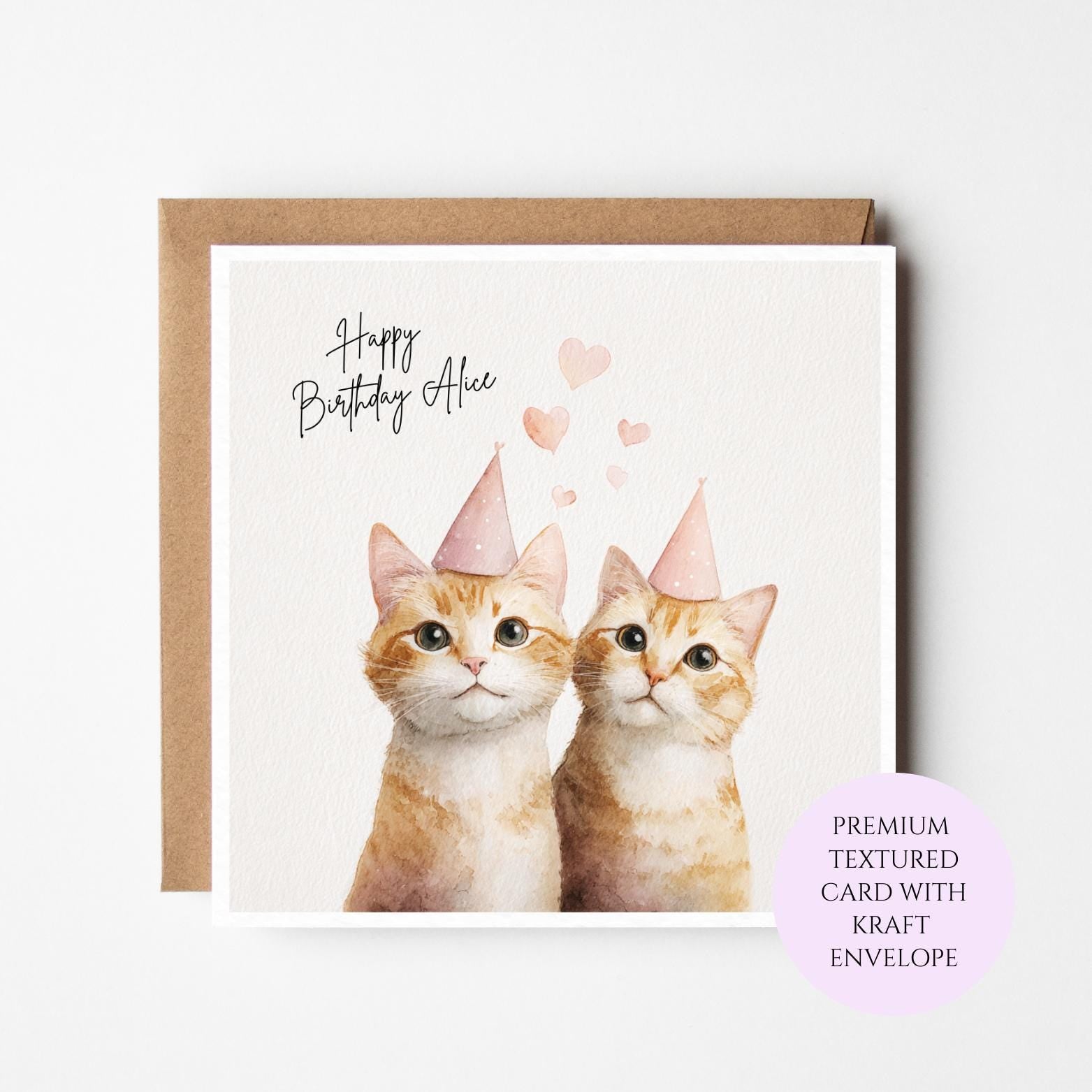 Personalised Ginger Cat Birthday Card for Her – Cute Twin Cat Birthday for Sister Friend Mum Daughter