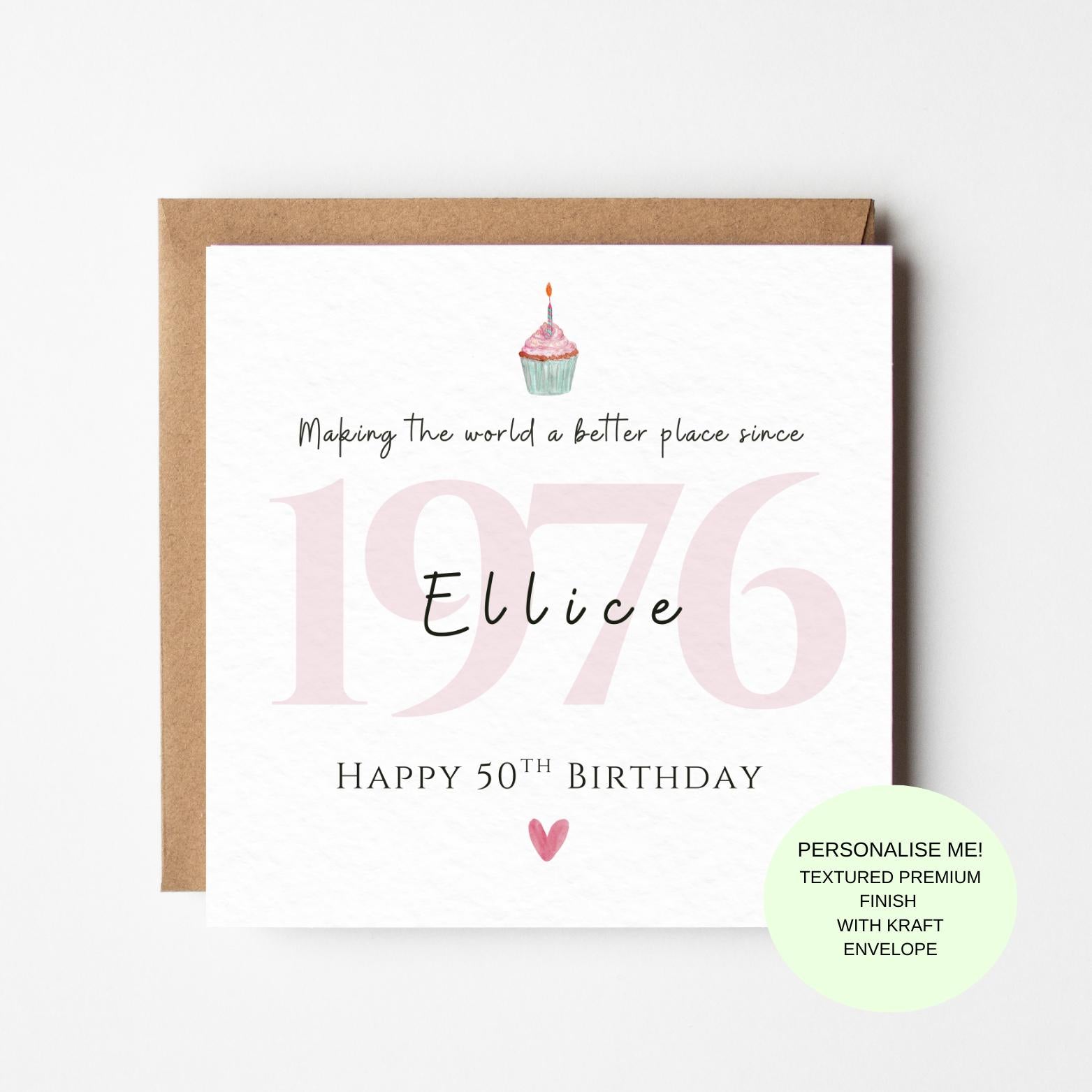 Personalised 1976 Happy 50th Birthday Card – Custom Name, Cardstock