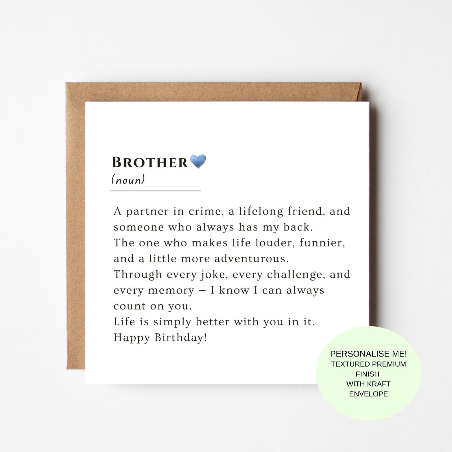 Brother Definition Birthday Card, Meaningful Keepsake, Textured Cardstock Envelope
