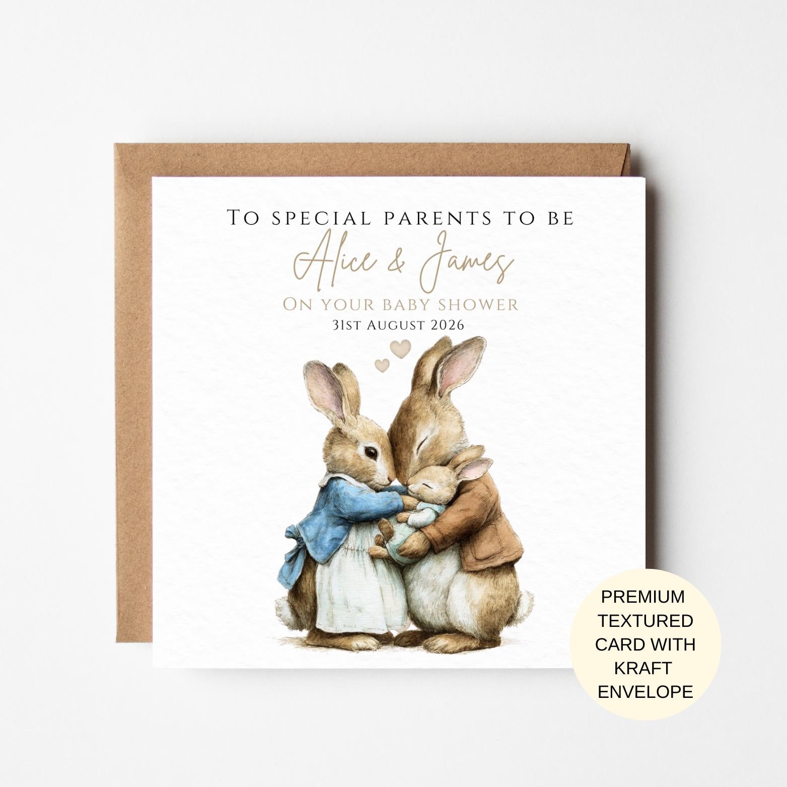 Neutral Bunny Baby Shower Card for Parents | Keepsake Gift, Textured Card Kraft Envelope