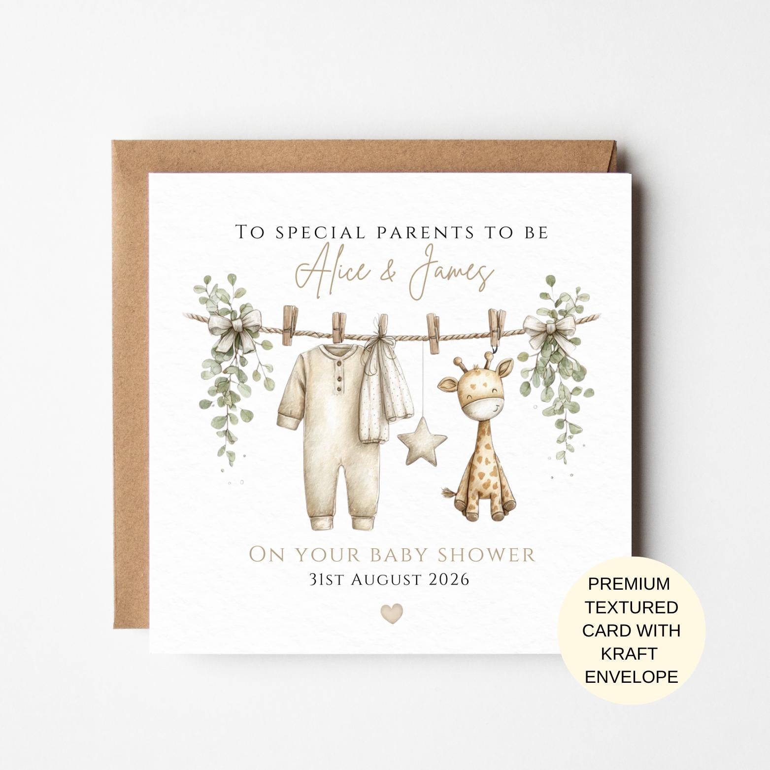 Neutral Baby Shower Card for Parents, Keepsake Gift (Textured Card with Kraft Envelope)