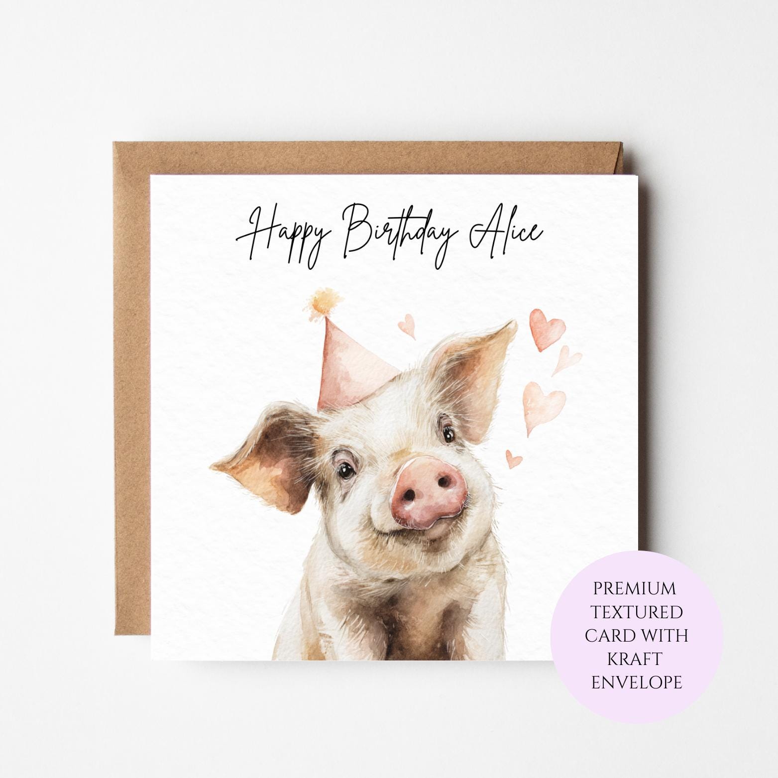 Personalised Pig Birthday Card for Her – Cute Piglet Birthday for Sister Friend Mum Daughter
