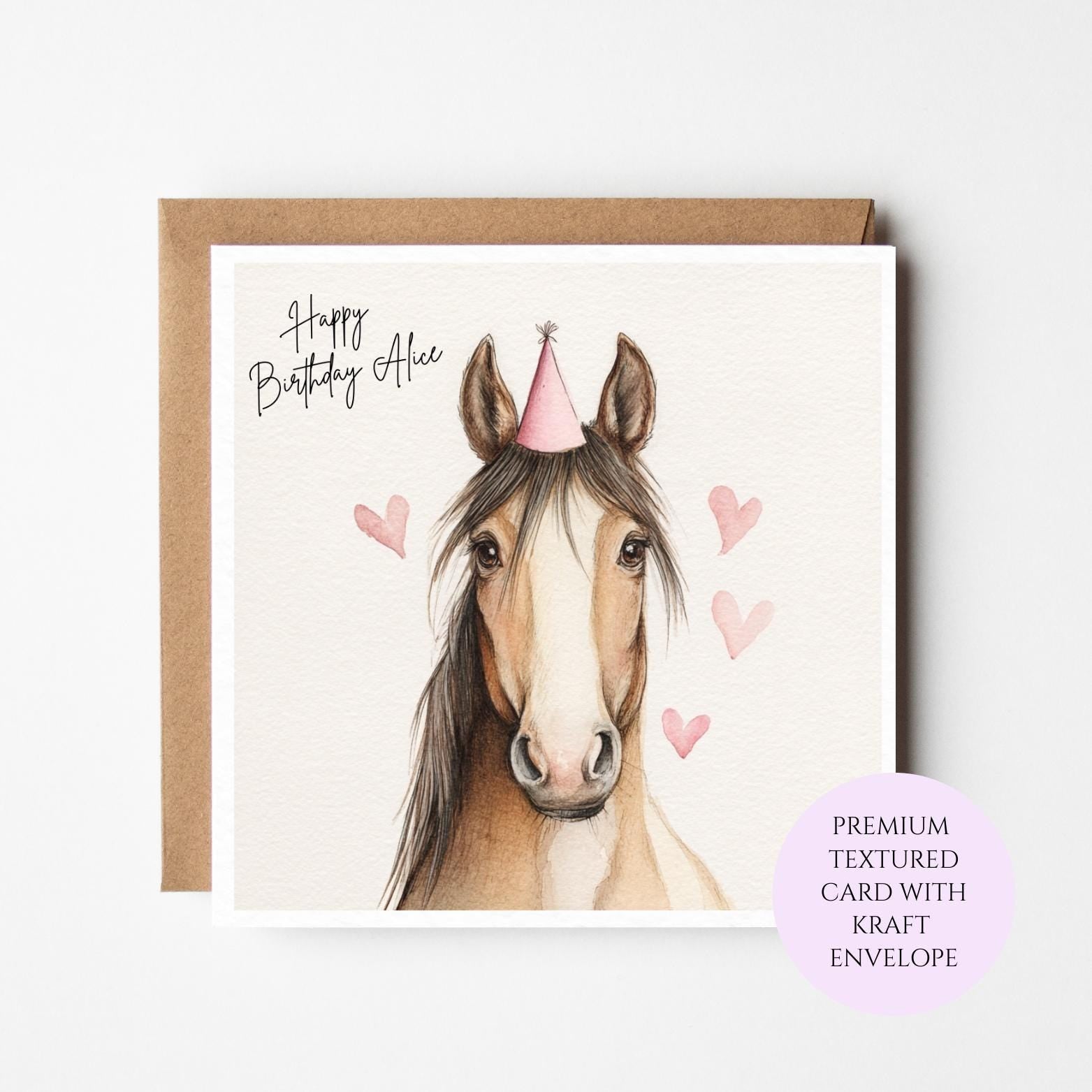 Personalised Horse Birthday Card for Her – Cute Horse Lover Birthday for Sister Friend Mum Daughter
