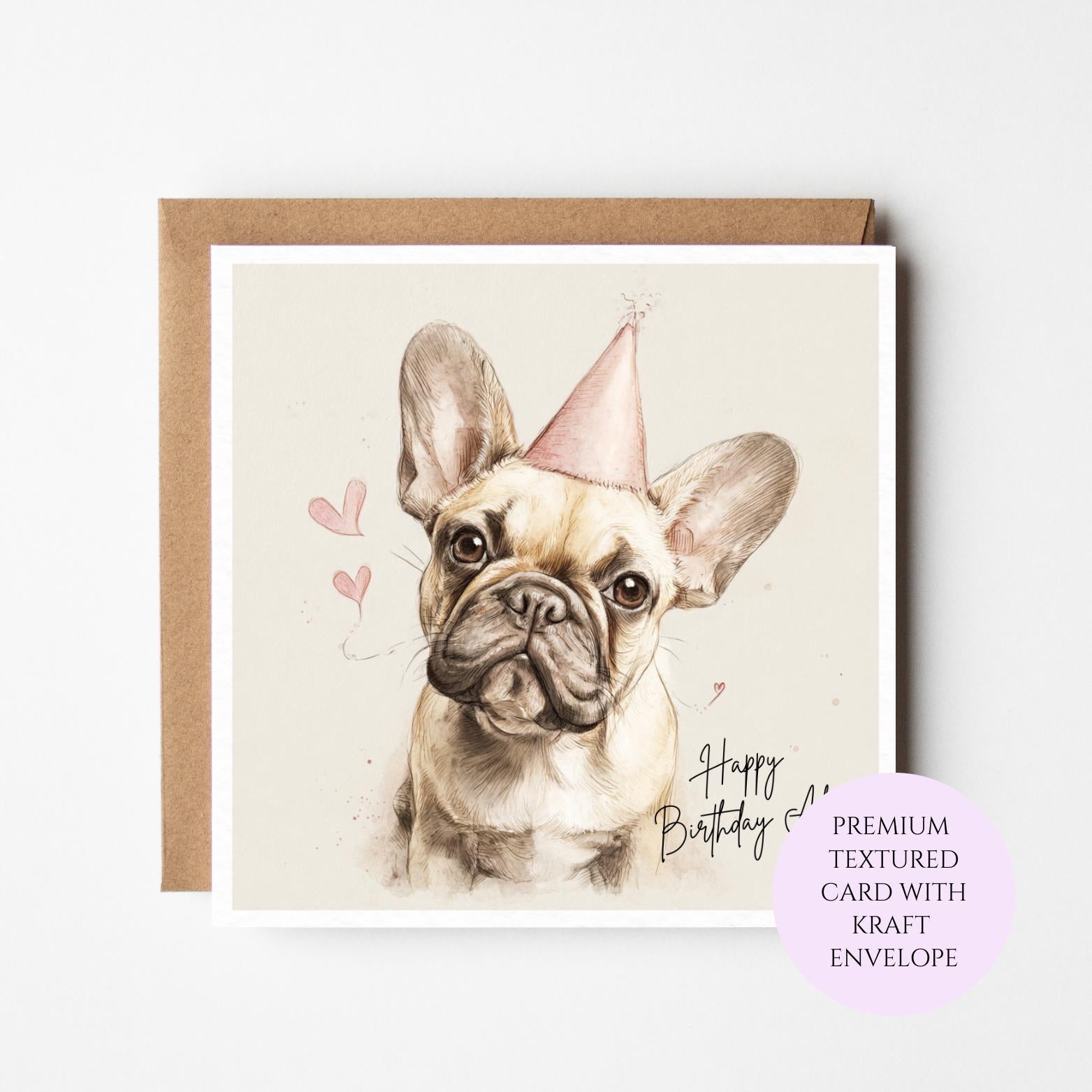 Personalised French Bulldog Birthday Card for Her – Cute Frenchie Birthday for Sister Friend Daughter Mum
