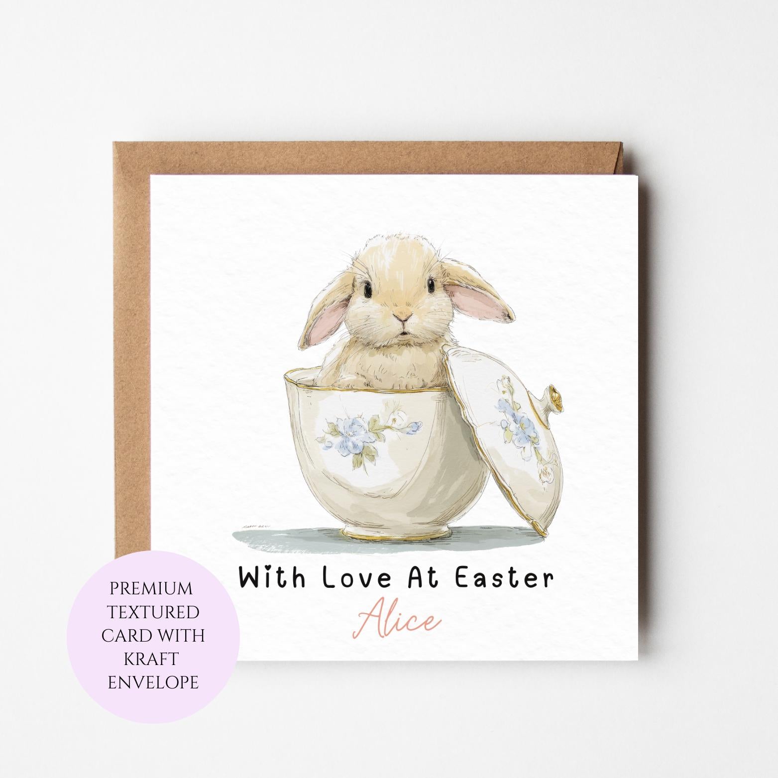 Personalised Easter Bunny Teacup Egg Card