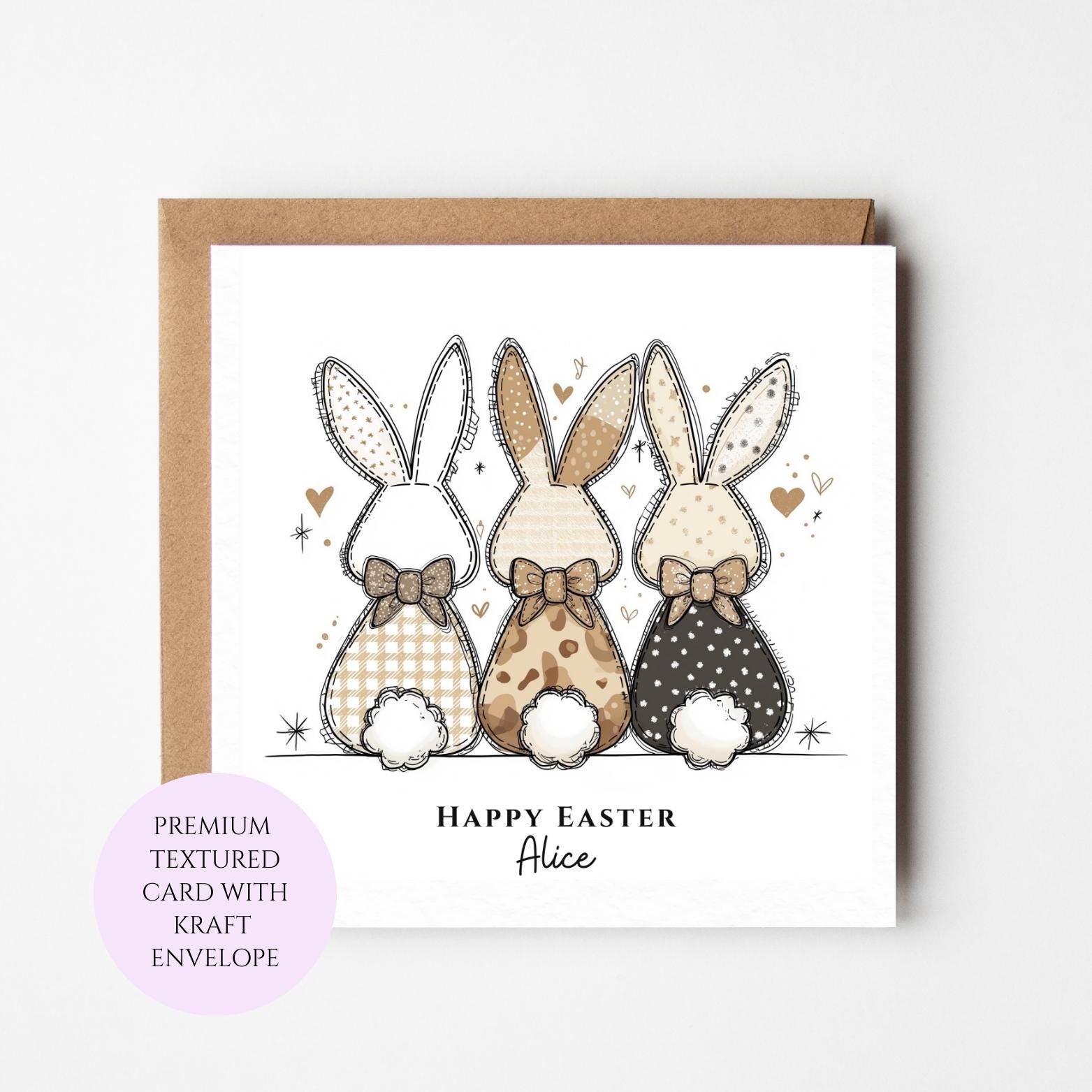 Personalised Patchwork Bunny Easter Card