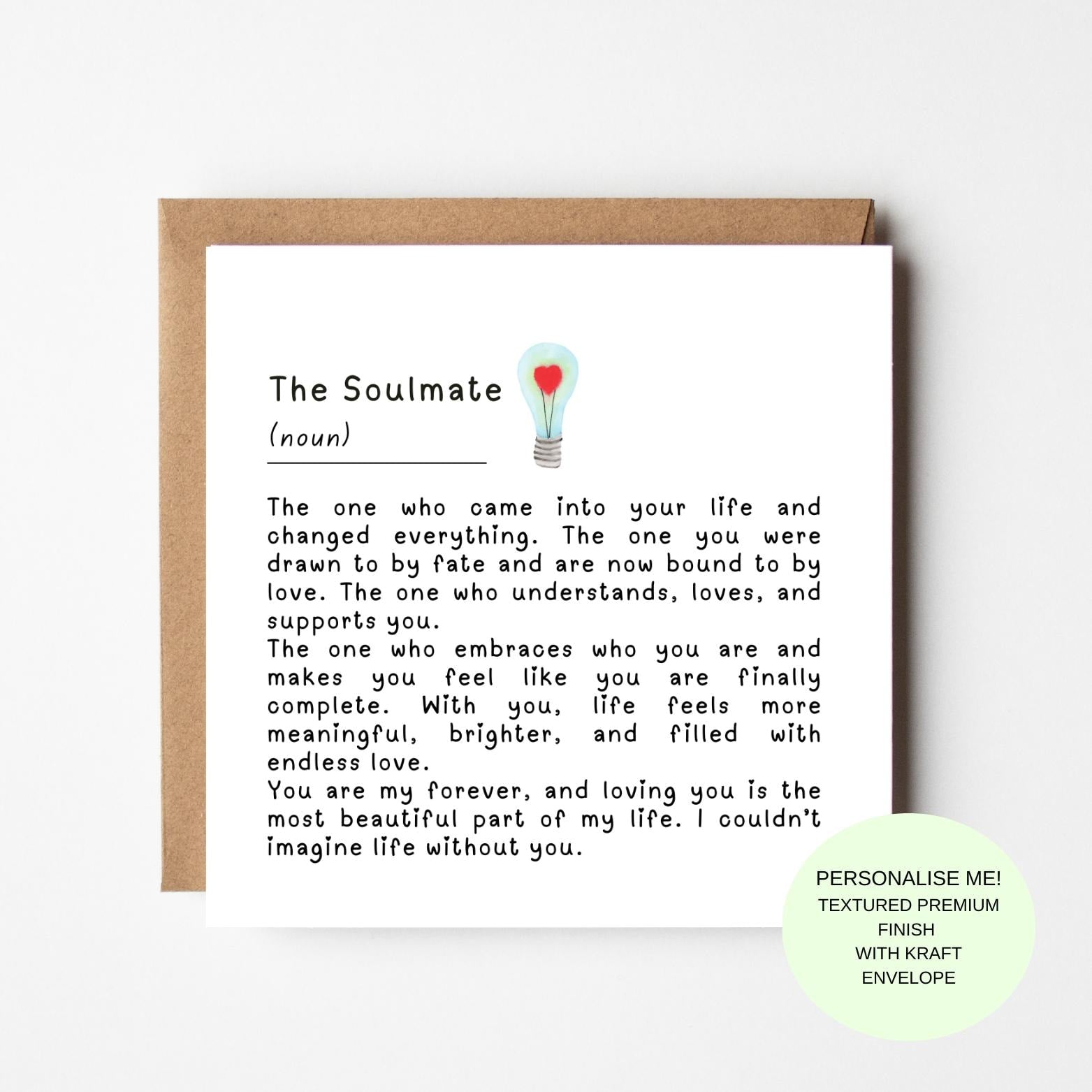 Soulmate Love Card for Partner, Anniversary, Husband, Wife – Romantic Keepsake