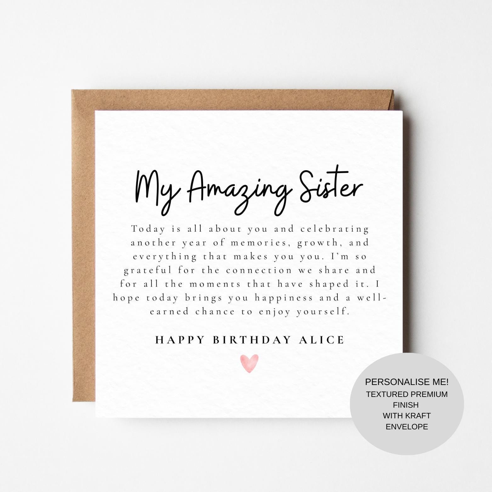 Birthday Card for My Sister | Loving Note | Keepsake Greeting Card