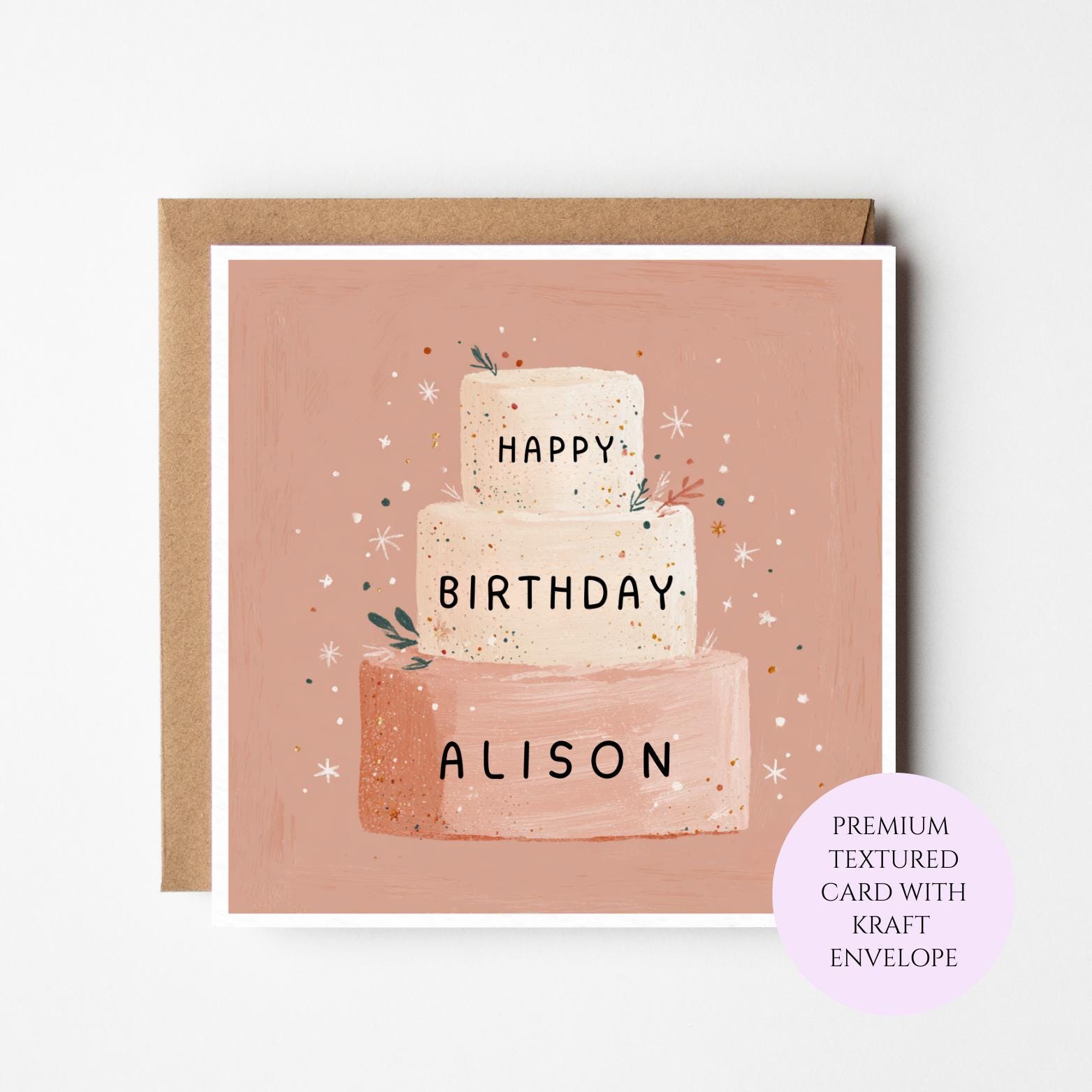 Birthday Card for Her: Personalised Cake Design - Textured Cardstock