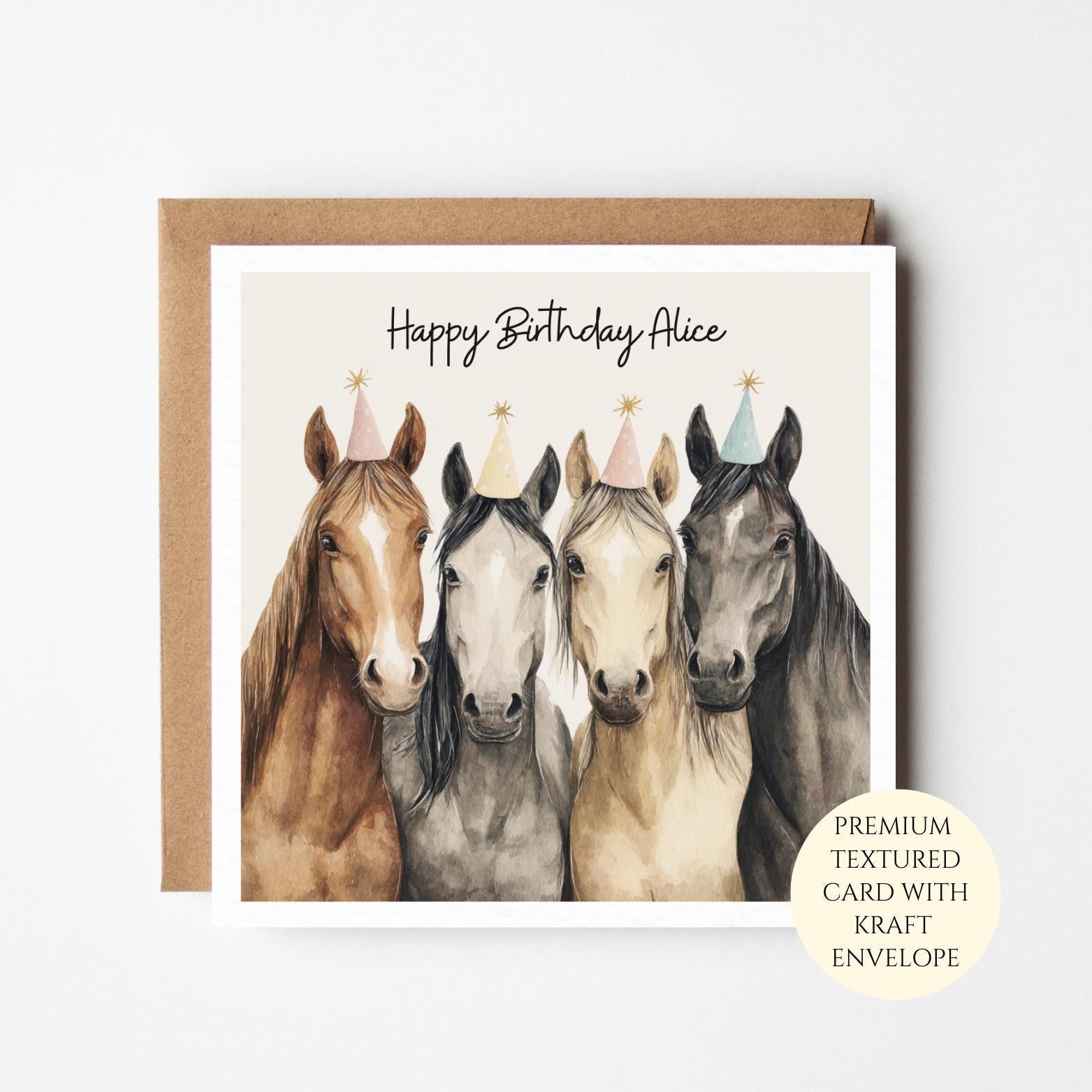 Personalised Watercolour Horse Birthday Card – Pony Lover Gift for Her