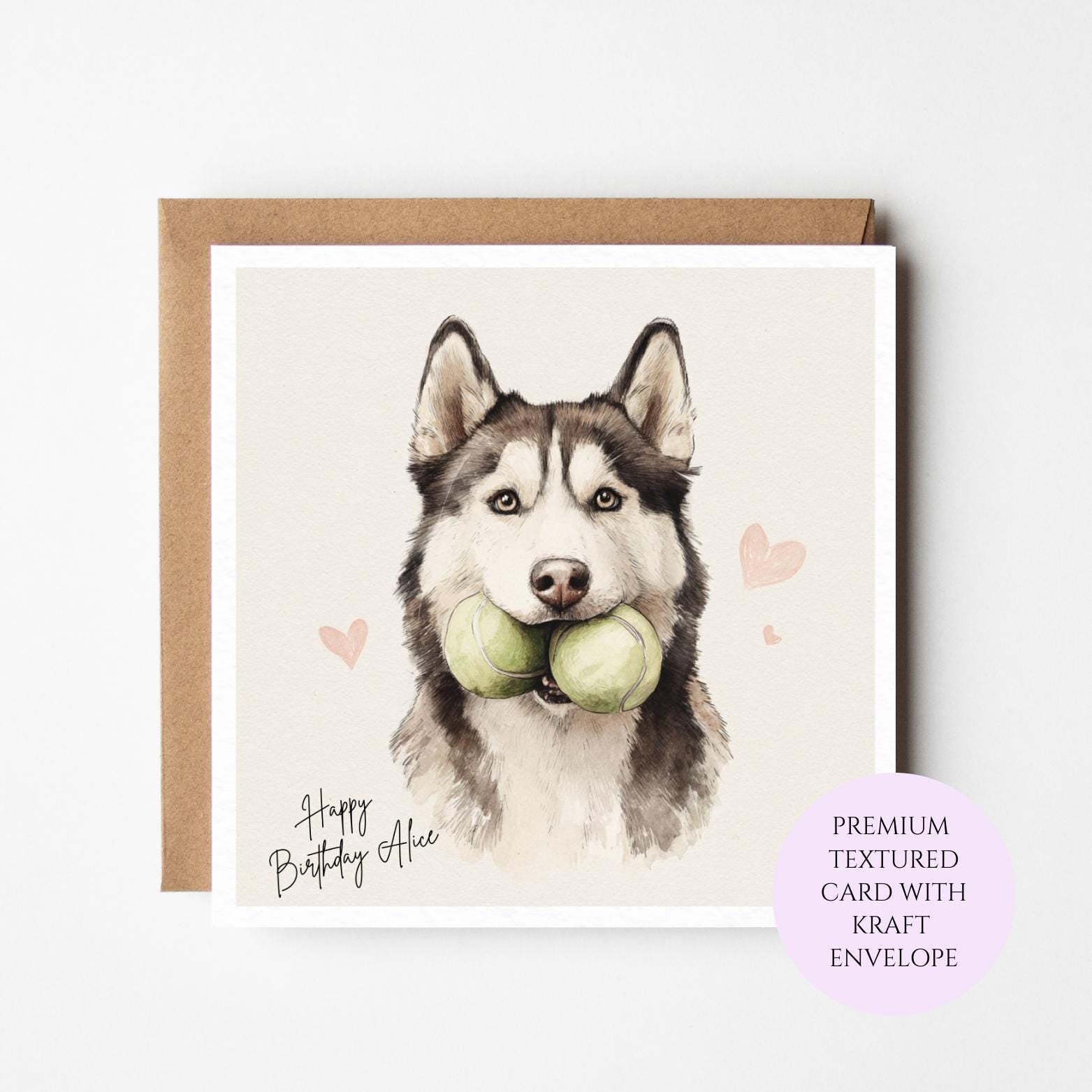 Personalised Husky Birthday Card: Dog Lover Watercolor Art (Textured Cardstock)
