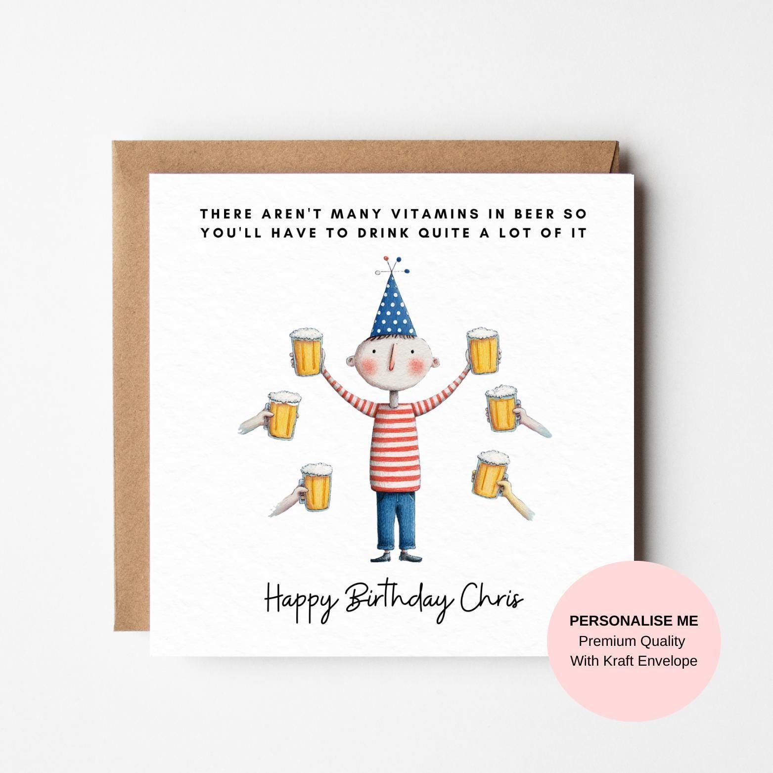Funny Birthday Card for Him – Beer Joke Birthday Card