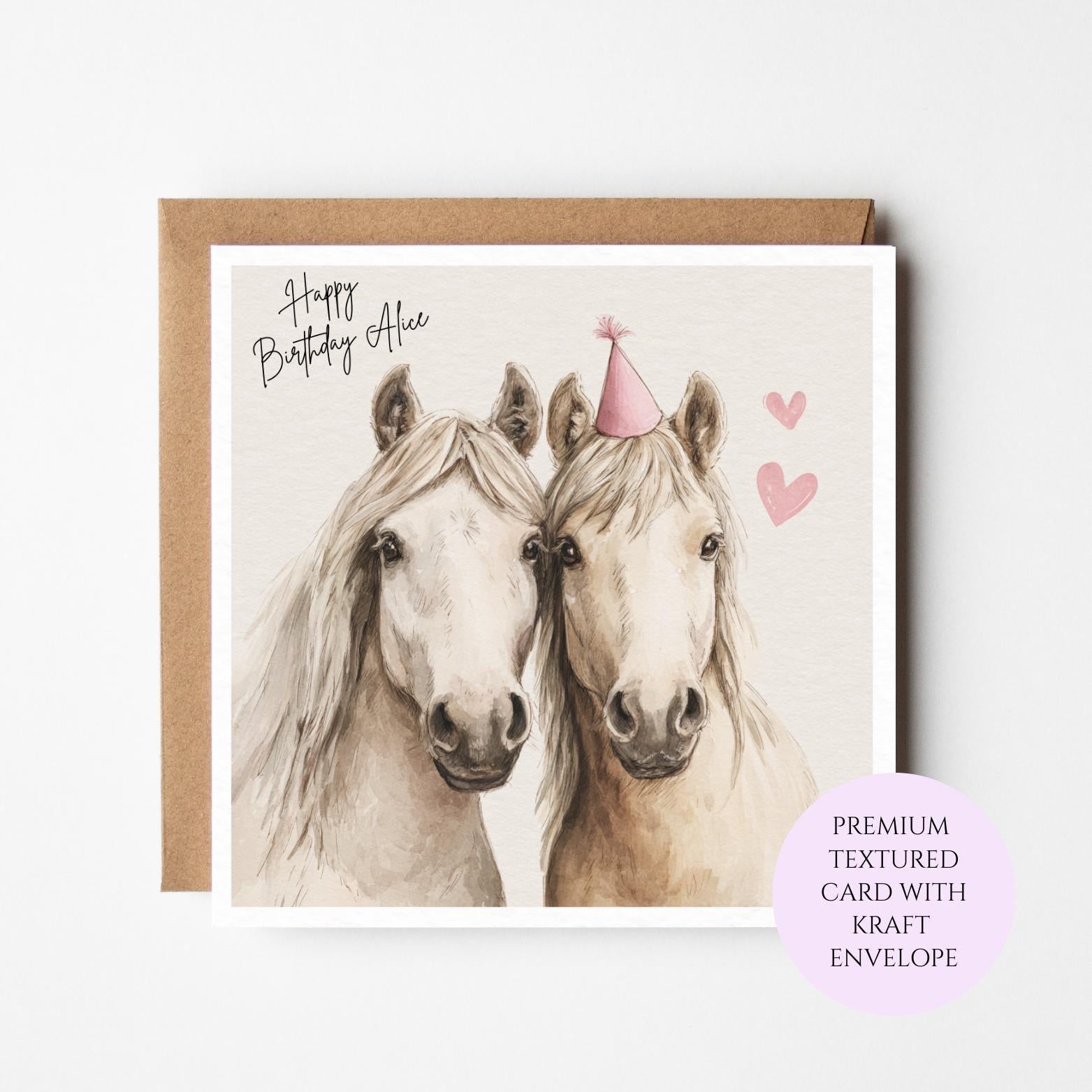 Personalised Horse Birthday Card – Watercolour Equestrian Art for Her