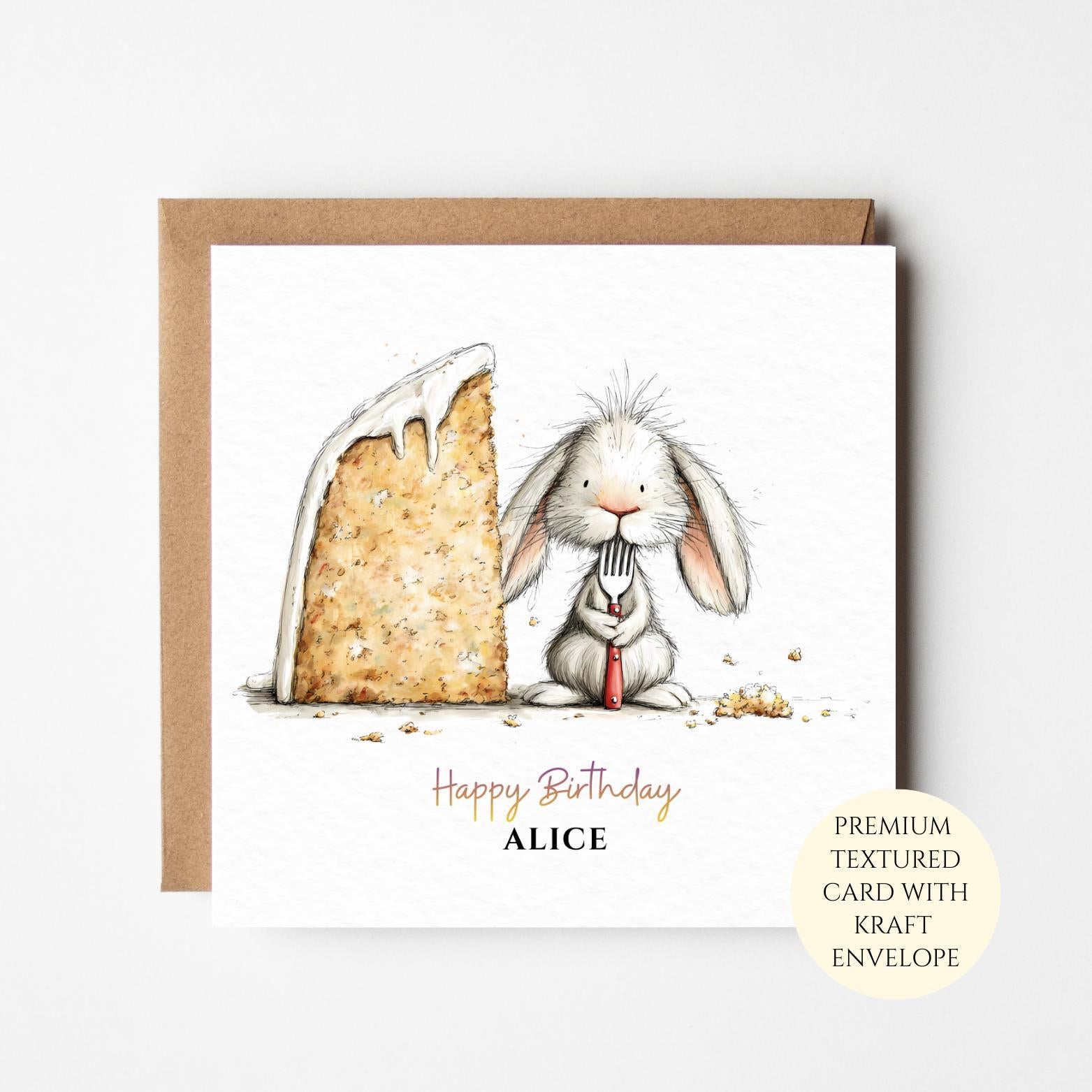 Personalised Watercolour Bunny Birthday Card – Funny Rabbit Whimsy (Card Stock)