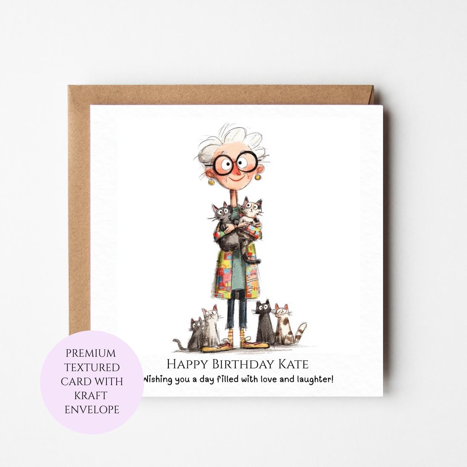 Funny Cat Lady Birthday Card for Friend, Mum – Cat Lover Greeting
