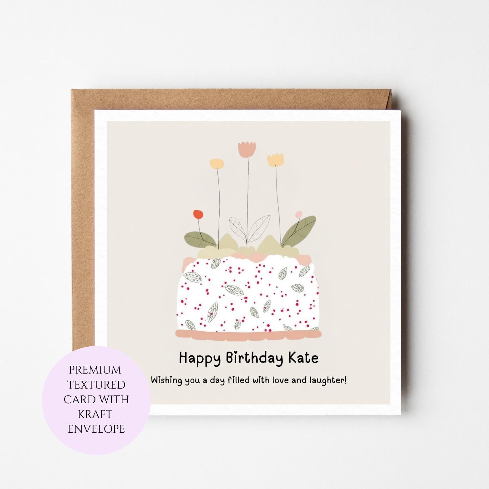 Floral Cake Birthday Card: Watercolor Flowers, Happy Birthday Greeting