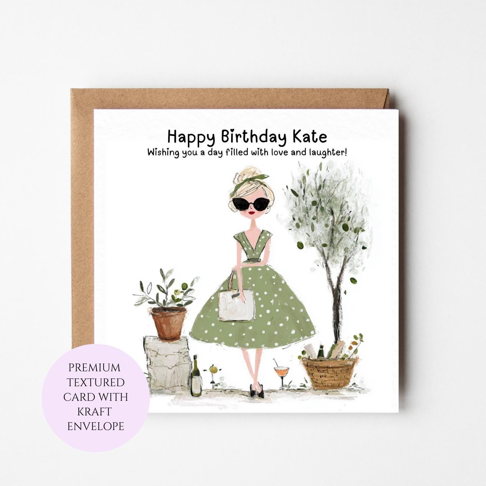 Birthday Card for Friend, Sister, Girl – Whimsical Illustration with Kraft Envelope
