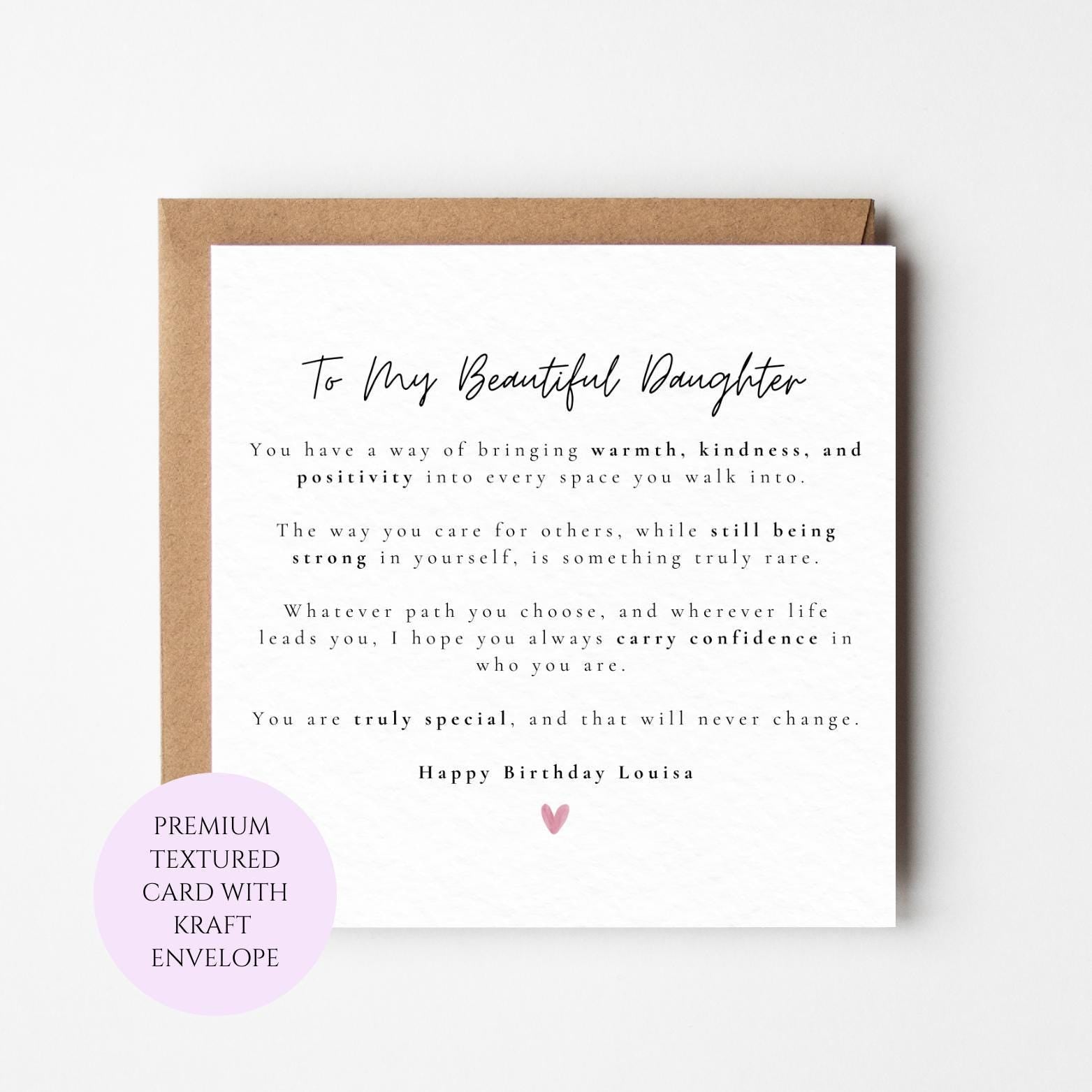 Personalised Birthday Card for Daughter, Meaningful Emotional Message, Textured Card (Kraft Envelope)