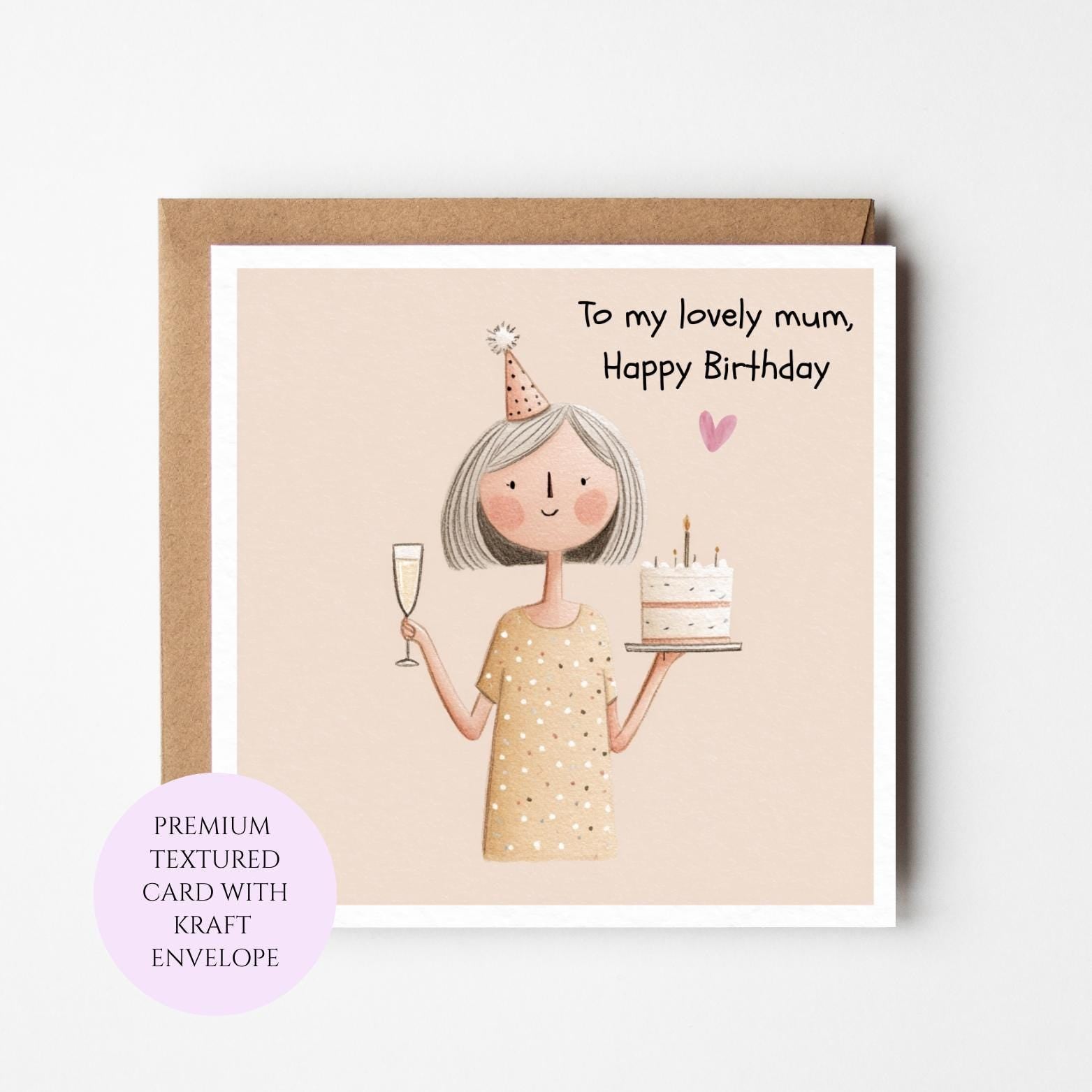 Birthday Card for Mum, Textured Card with Kraft Envelope