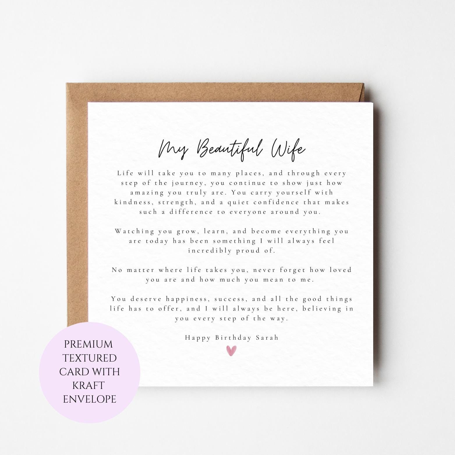Wife Birthday Card, Heartfelt Message, Textured Card (Kraft Envelope)
