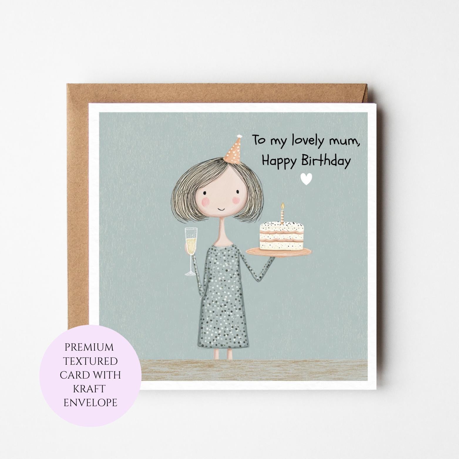 Elegant Birthday Card for Mum, Textured Card with Kraft Envelope