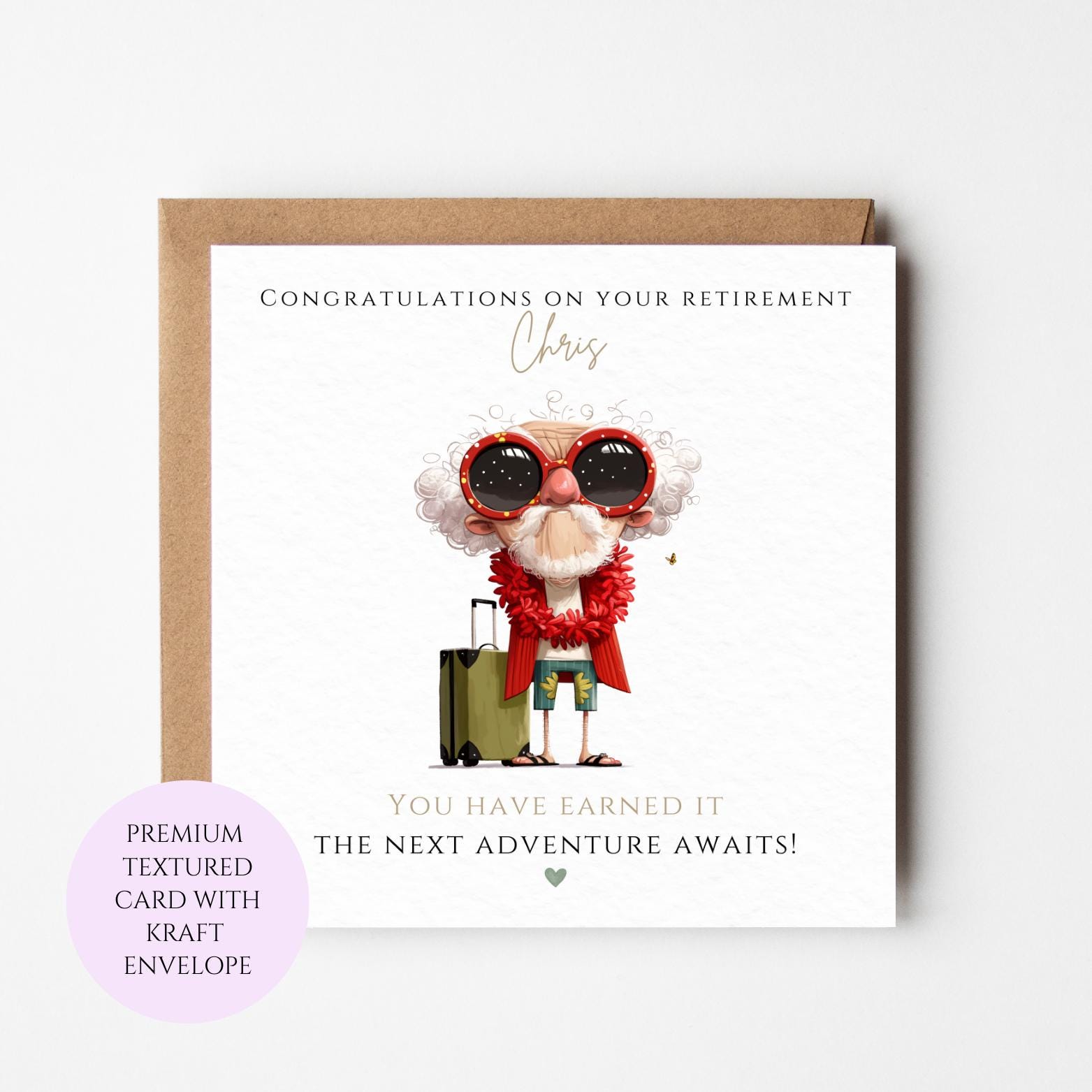 Funny Retirement Card, Watercolour Adventure Awaits, Textured Cardstock, UK Printed