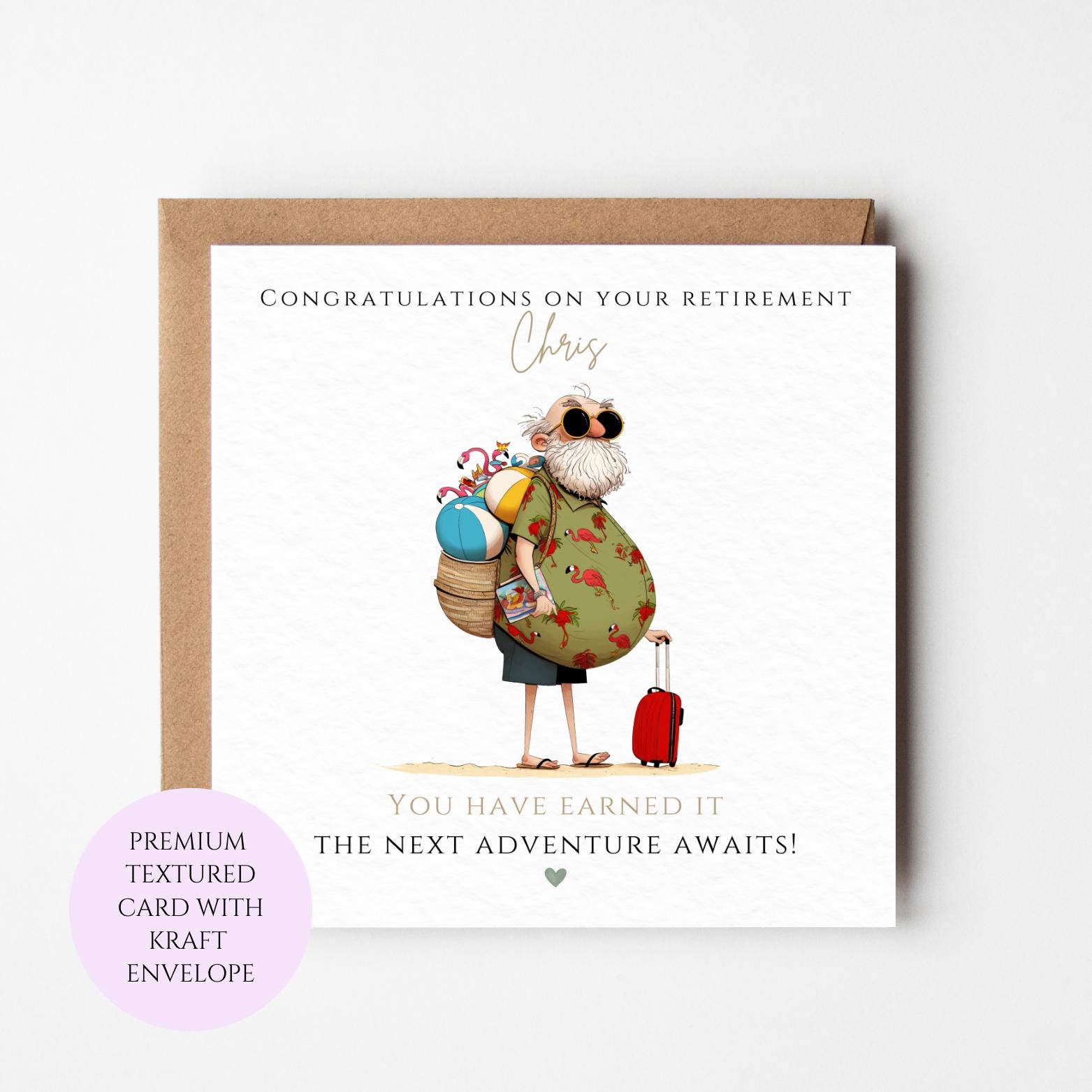 Funny Retirement Card for Him, Adventure Awaits, Watercolour Travel Retirement Greeting