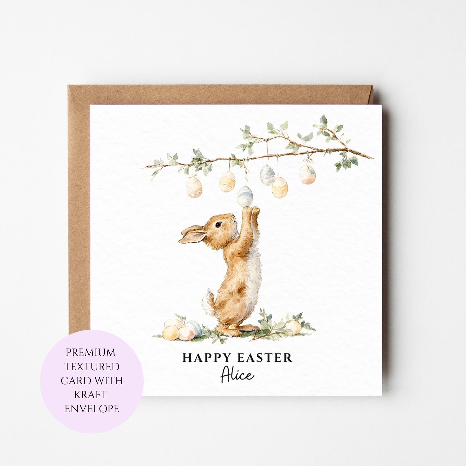 Personalised Bunny Reaching Easter Eggs Card