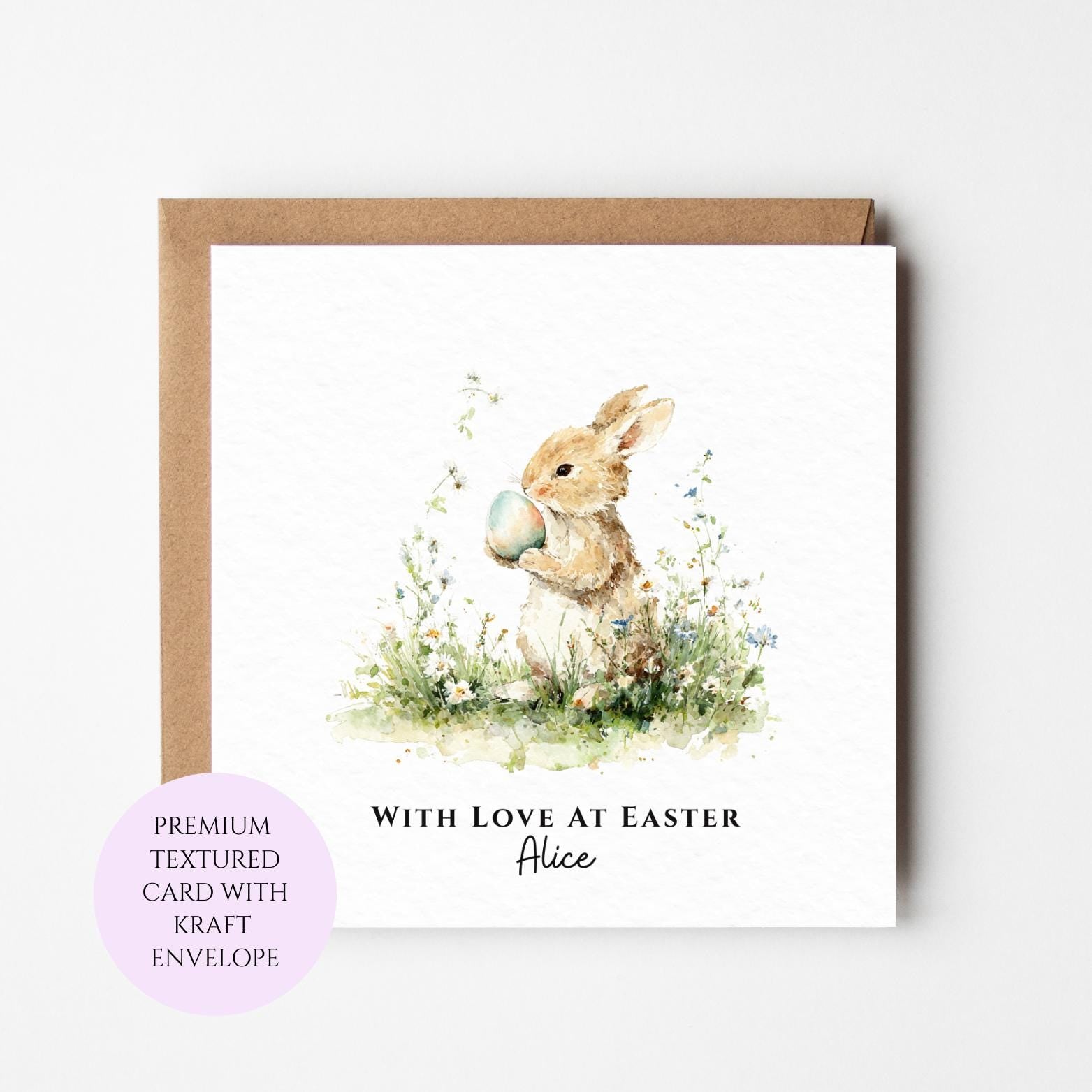 Personalised Bunny Holding Easter Egg Card