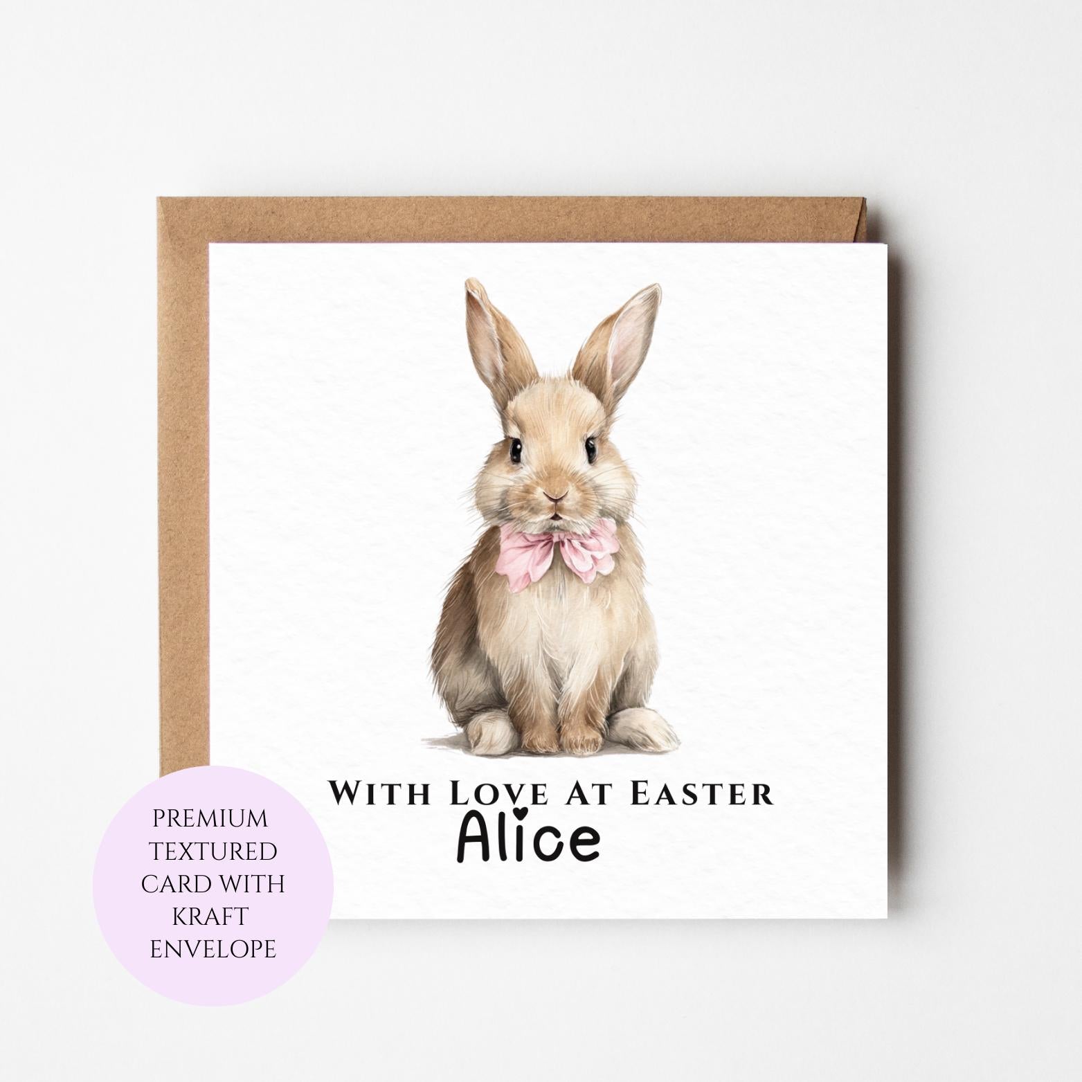 Personalised Bunny Pink Bow Easter Card