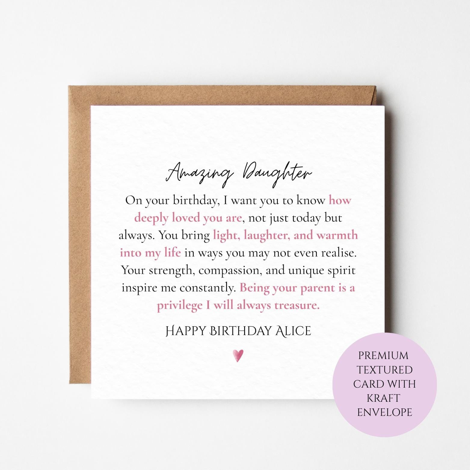 Heartfelt Birthday Card for Daughter – Textured Card with Kraft Envelope