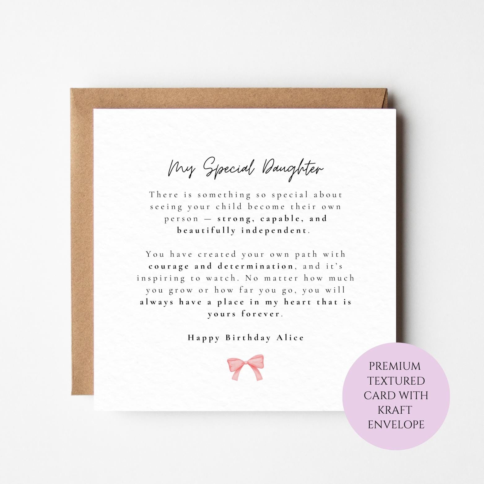Personalised Daughter Birthday Card, Strong Capable Independent Message, Heartfelt Love Card