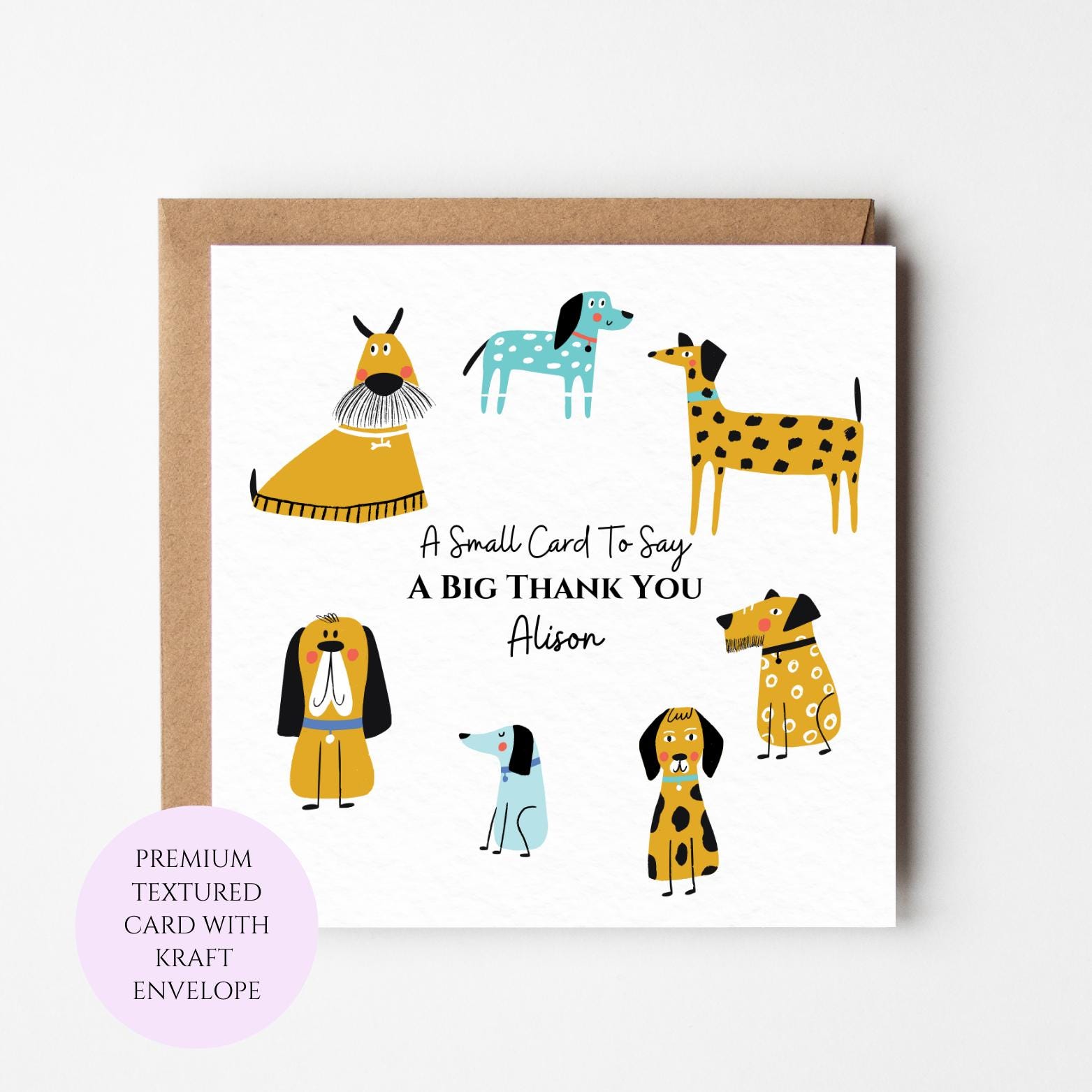 Personalised Whimsical Dog Thank You Card, Colourful Sketch Design, Animal Lover Stationery