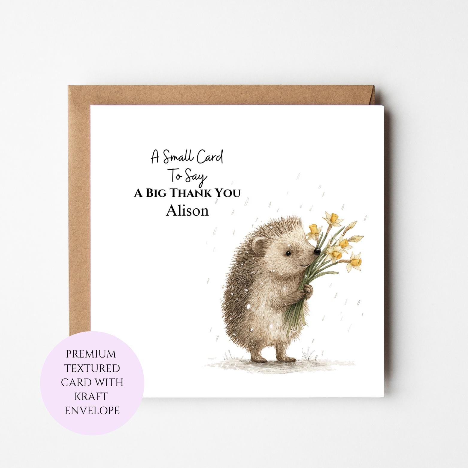 Personalised Hedgehog Thank You Card with Flowers, Animal Appreciation Note