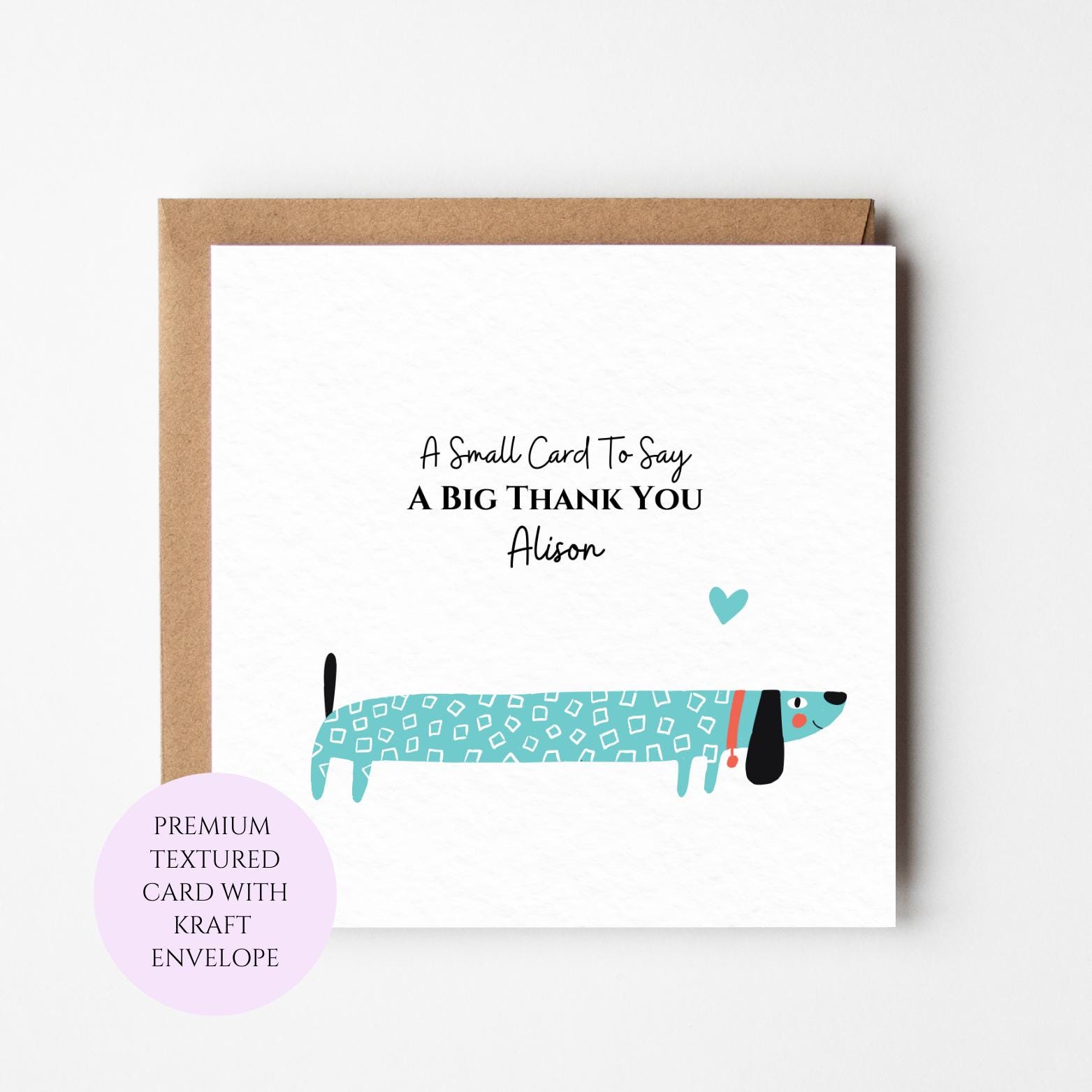 Whimsical Sausage Dog Thank You Card, Colourful Sketch, Personalised Dachshund Greeting