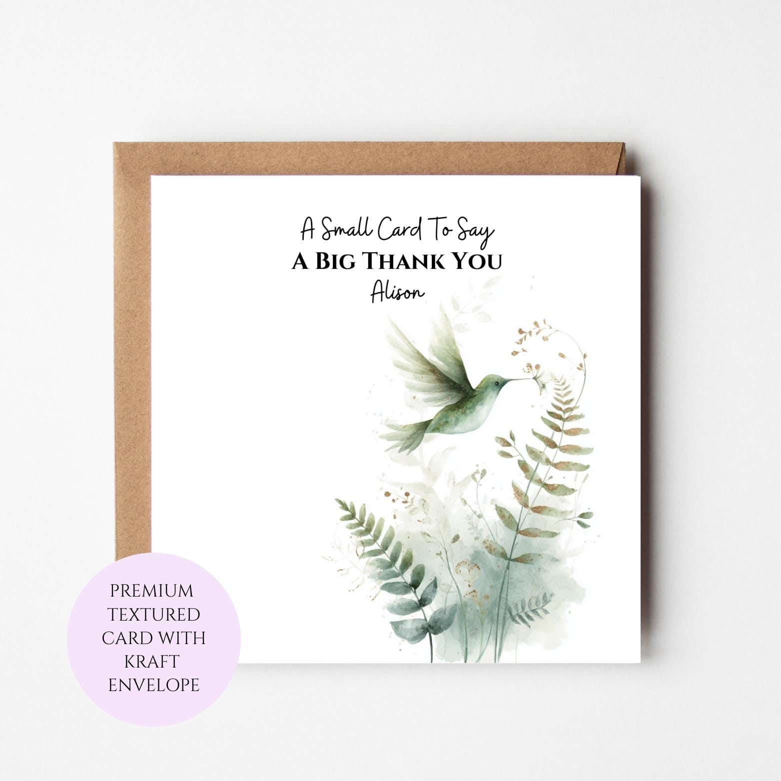 Personalised Bird Floral Thank You Card, Elegant Hummingbird Stationery