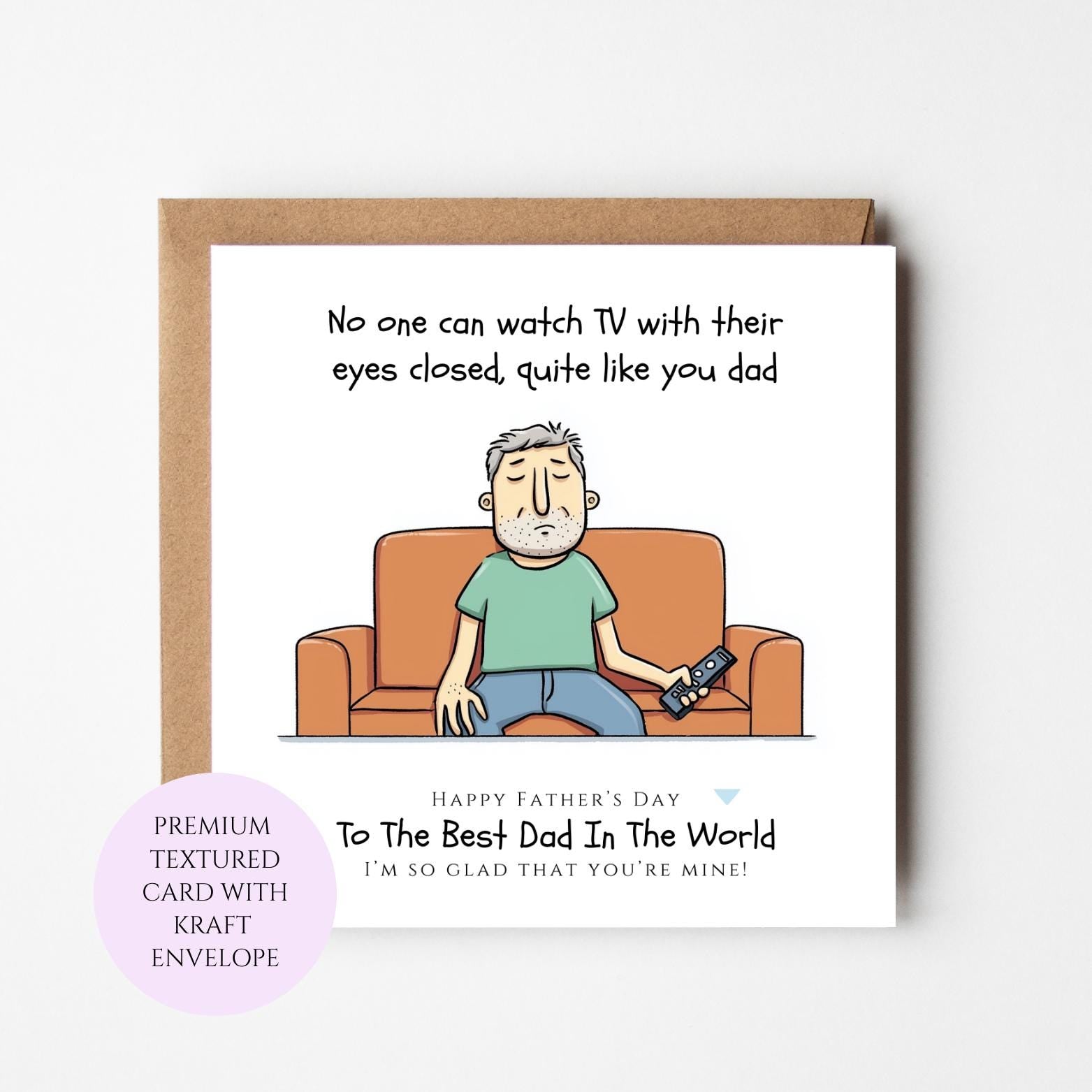 Funny Father's Day Card, Sleeping Dad Watching TV, Joke Card, Humorous Gift