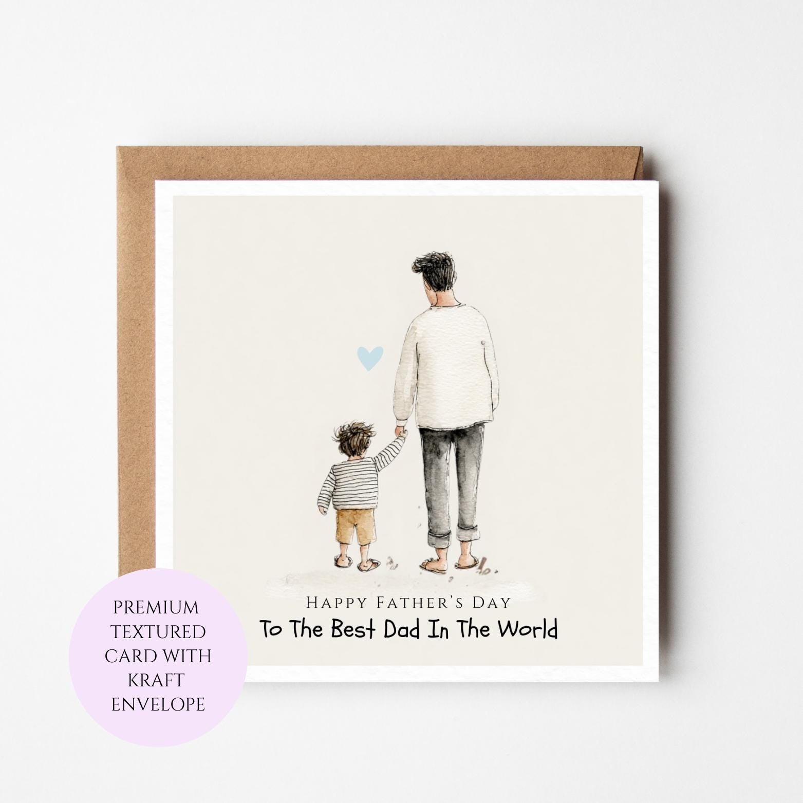 Sentimental Father's Day Card, Dad Walking With Child, Minimalist Design, Textured Card (Kraft Envelope)