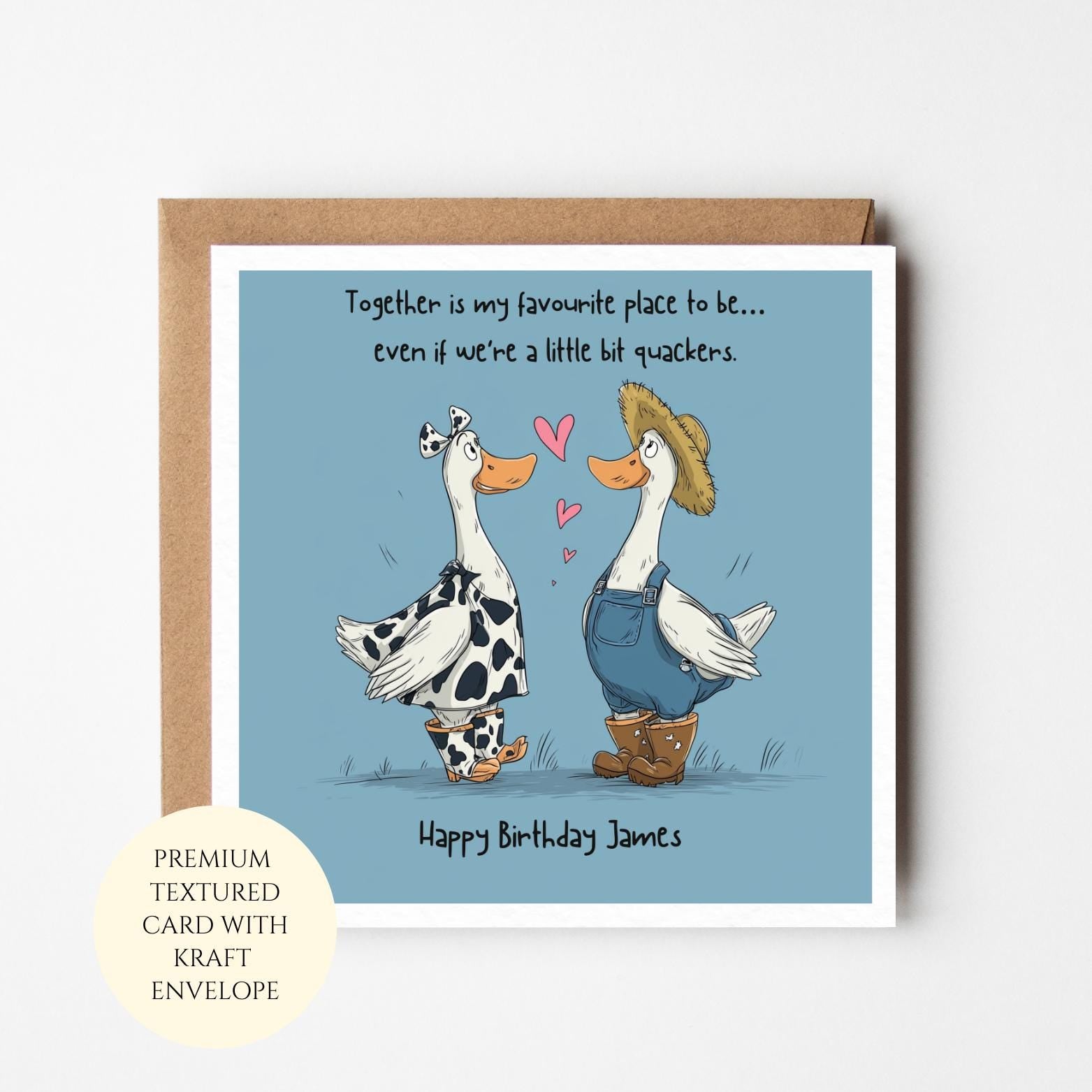 Funny Birthday Card for Partner, Husband, Wife, Romantic Couple Ducks