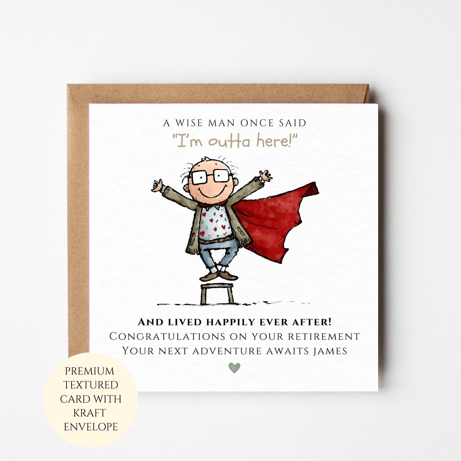 Retirement Card for Him: Funny Superhero Cape - Textured, Personalised