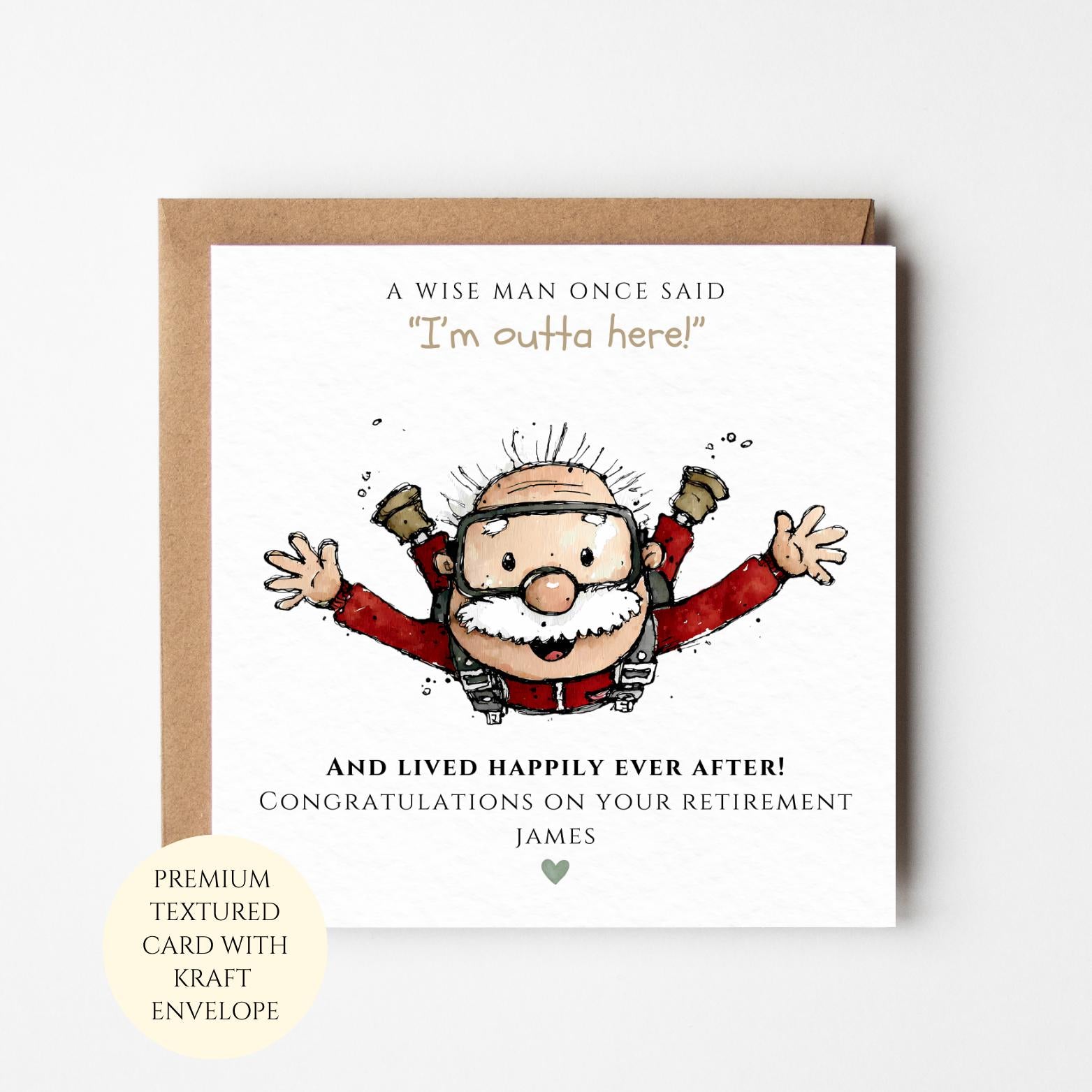Funny Retirement Card for Him: Skydiving Design, Personalised Textured