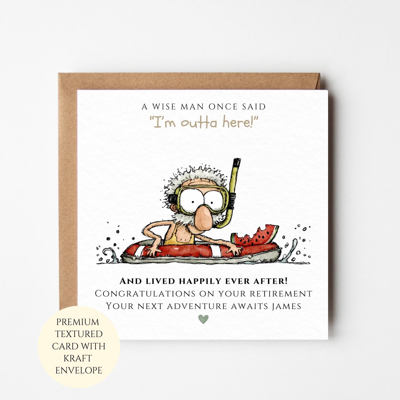 Retirement Card for Him, Snorkelling Fun, Textured Paper (Personalised)