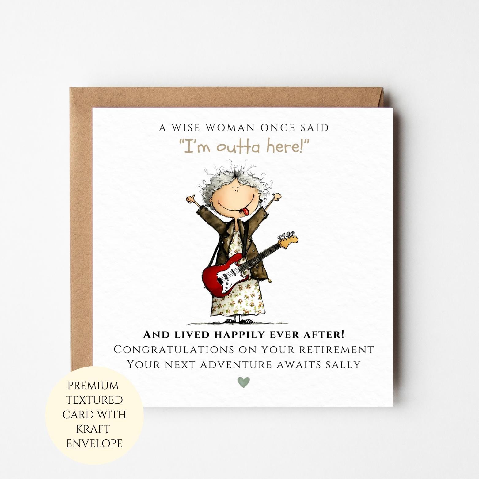 Retirement Card, Guitar Music Design, Funny Saying (For Her, Personalised)