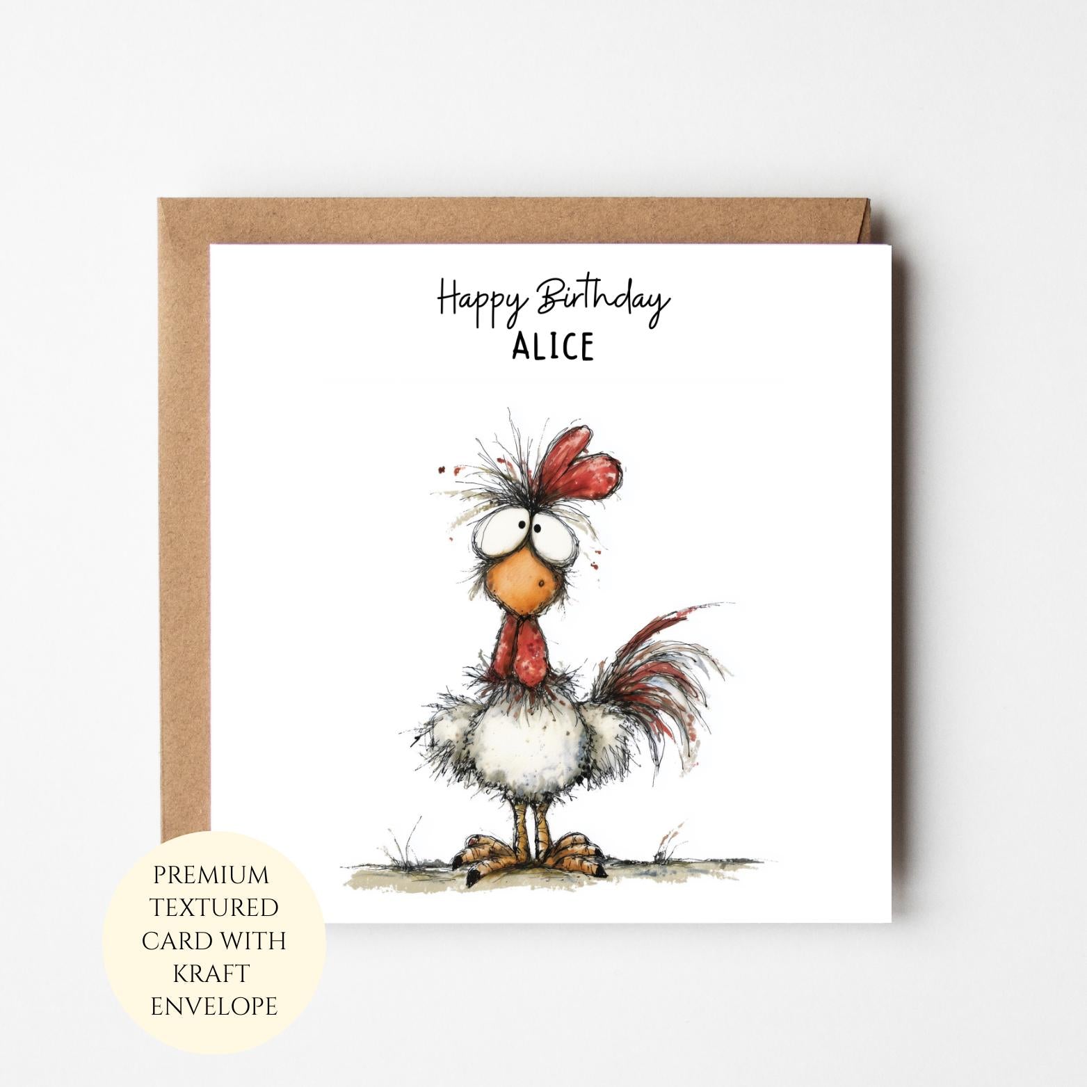 Birthday Card for Women: Rooster Illustration - Farm Theme