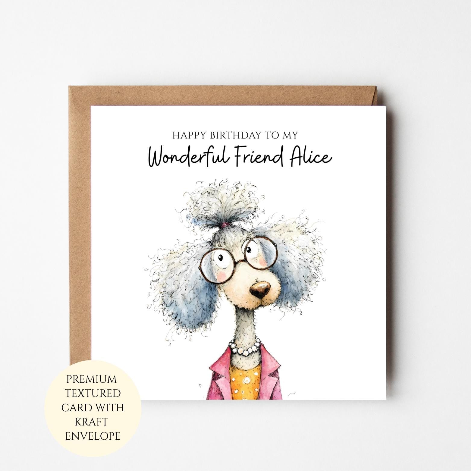 Dog Lover Birthday Card: Personalised Poodle with Glasses