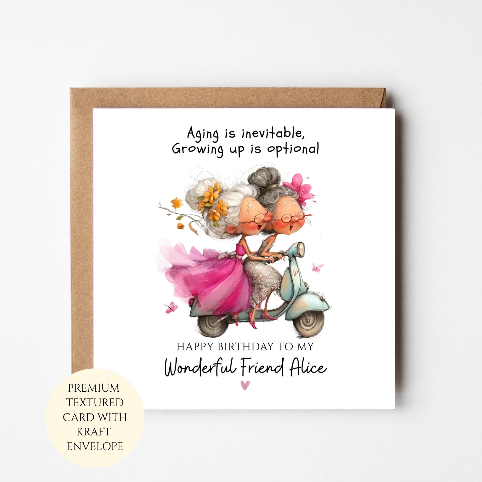 Funny Birthday Card for Friend – Humorous Personalized Greeting (Textured Card, Kraft Envelope)