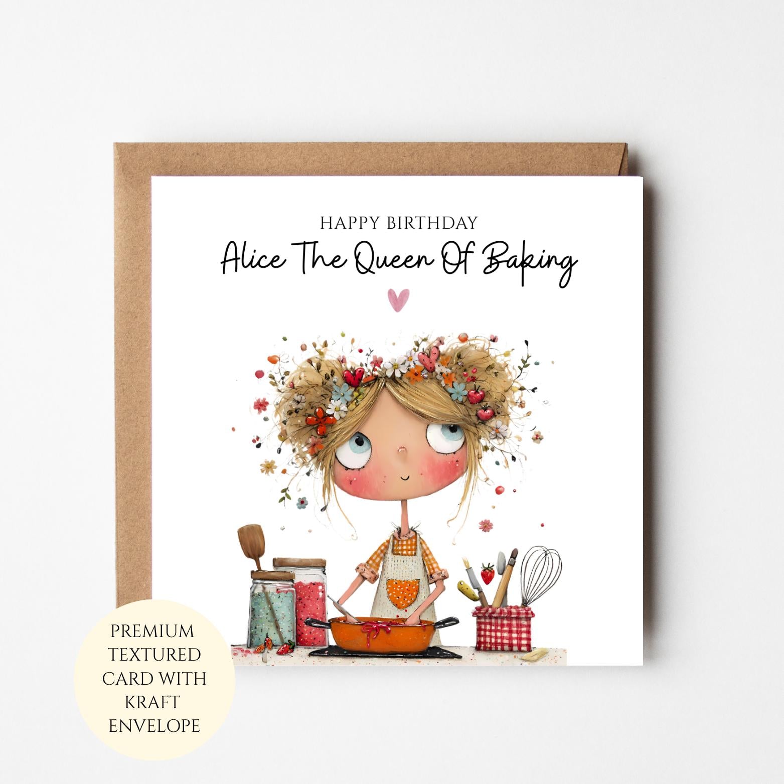 Birthday Card: Queen of Baking Design - Personalised for Her