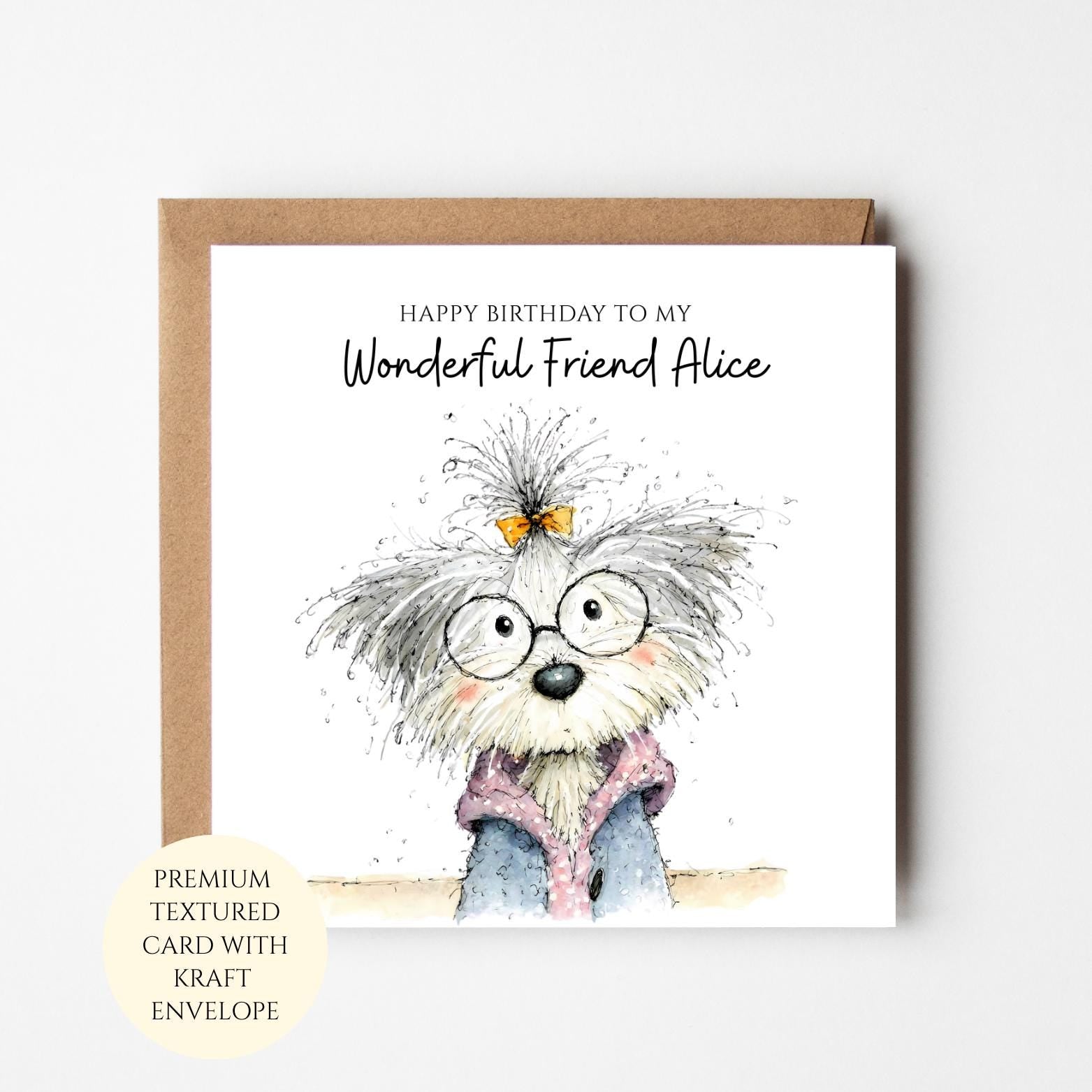 Personalised Dog Birthday Card – Illustrated Lover Greeting (Textured Card)